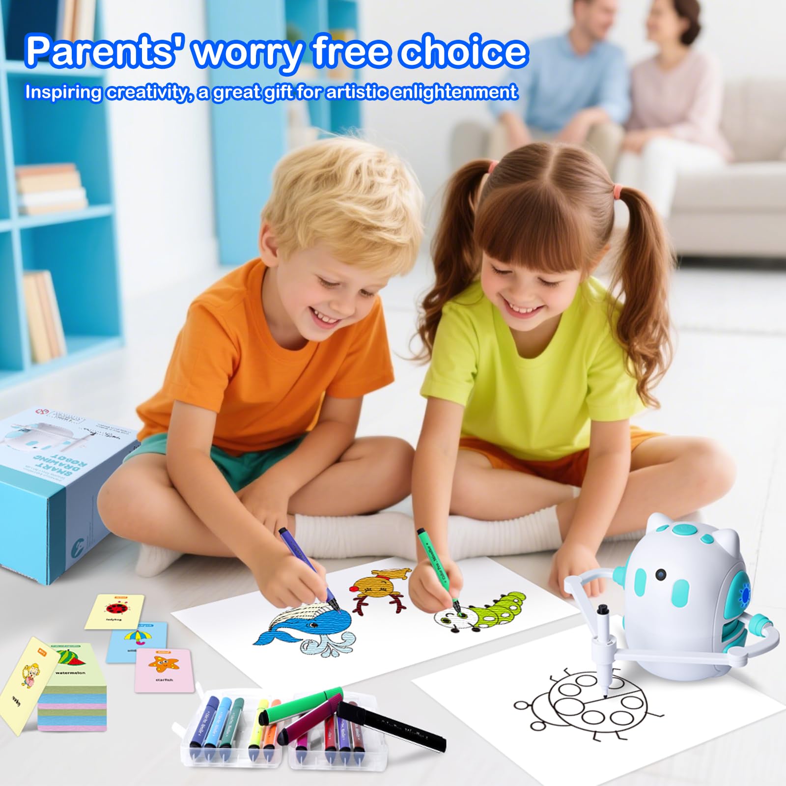Hoarosall Robot da disegno per bambini 150 carte educative Robot da disegno intelligente Voce Partner interattivo Montessori Pittura Giocattolo per ragazzi e ragazze dai 3 agli 8 anni Perfetto per