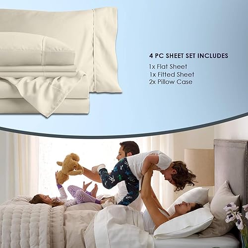 Miniatura 4 de Pizuna Linens Juego de sábanas de 1000 hilos, 100 % algodón de grapa larga, sábanas de satén tejidas, elegante dobladillo de 4, bolsillo de hasta 16