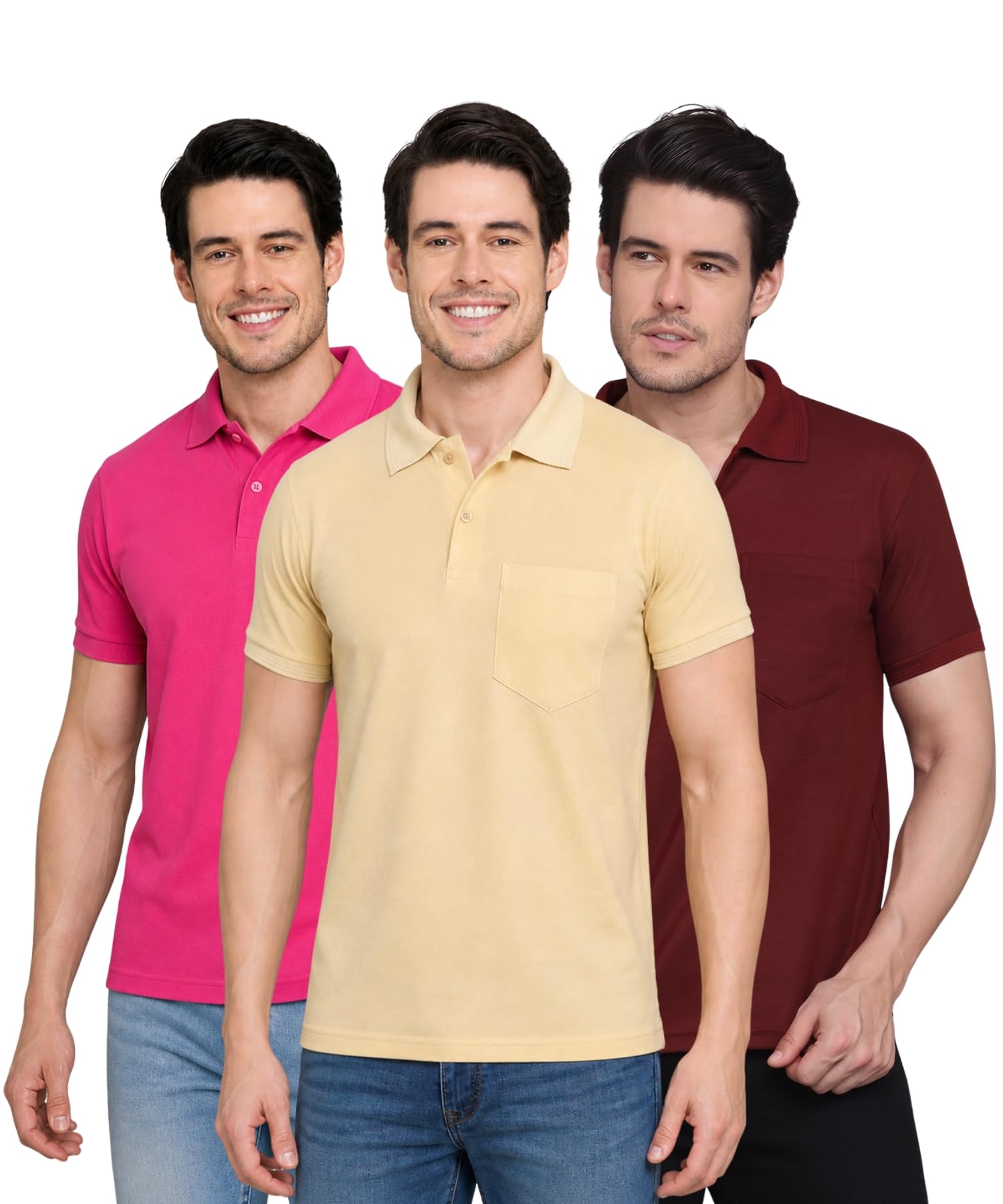inkkr Men Regular Fit Polo Neck Half Sleeve Solid Casual T-Shirt with Chest Pocket | Pack of 3-picture-24