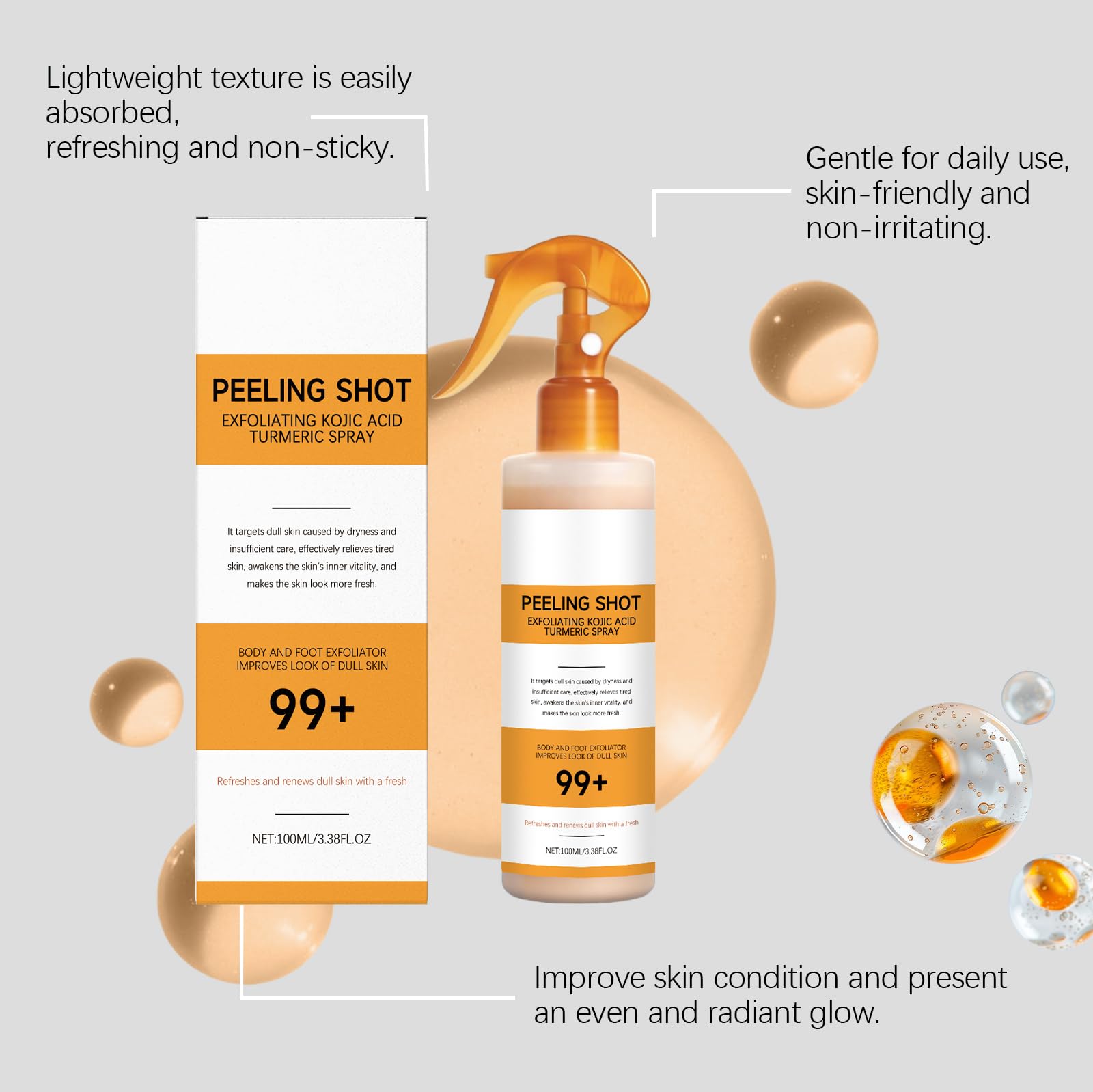 Body Keratin Care - Spray esfoliante con curcuma, trattamento del corpo con retinolo, attenua l'iperpigmentazione e illumina la carnagione, tutti i tipi di pelle (6 pezzi)