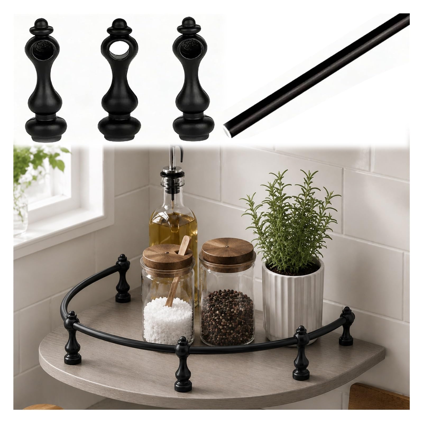 MZZKFC Rustproof Flexible Shelf Rail for Kitchen，Curved DIY Shelf Retainer Bar for Pantry & Open Shelves，Bendable Shelfs Guard Prevents Items From Falling(Black,460mm/18in)