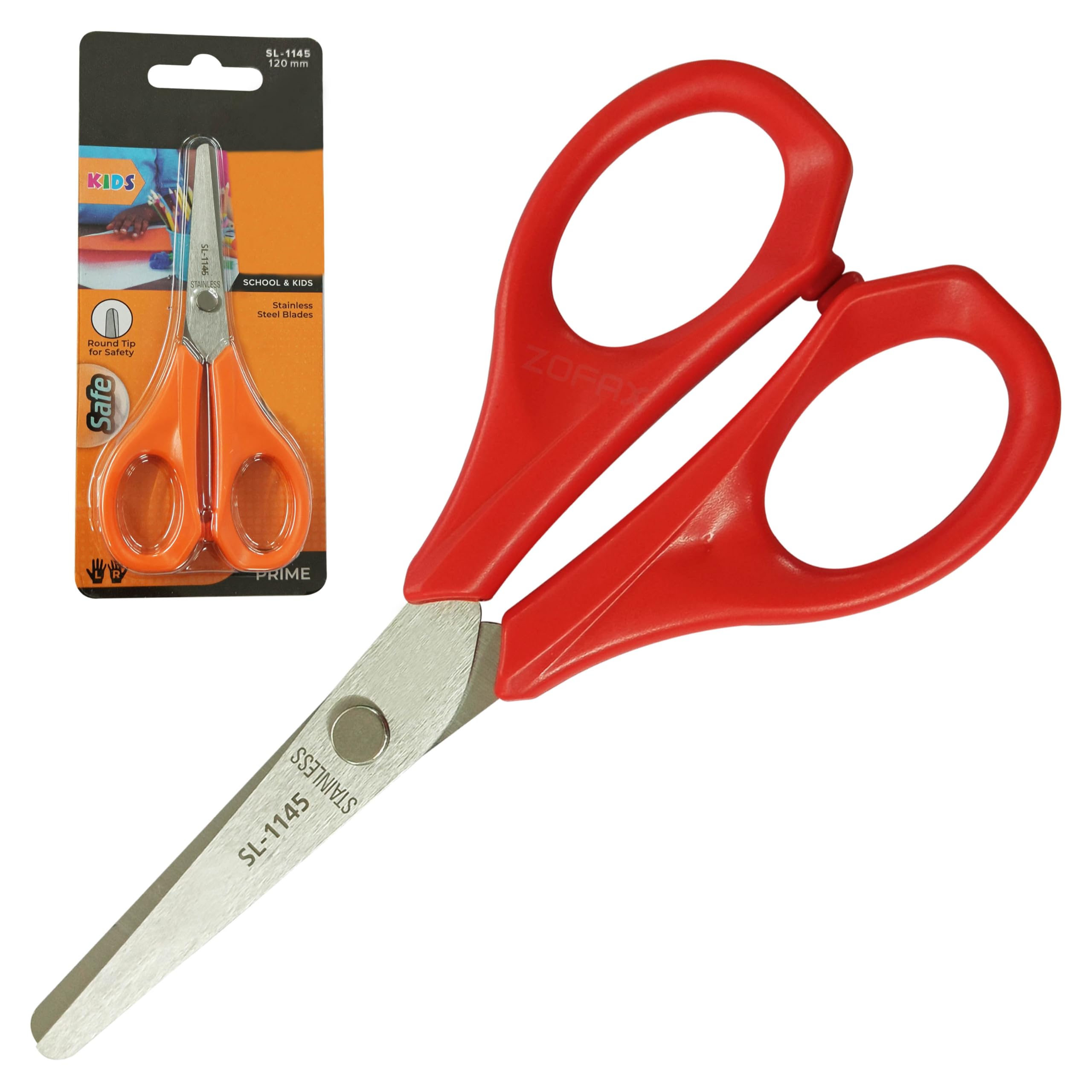ZSL1145 Round Tip Safety Scissors, 120mm, Red Body, Lightweight Comfortable Grip, Left-Right Handed, School Craft Paper Cutting, iZOFAX