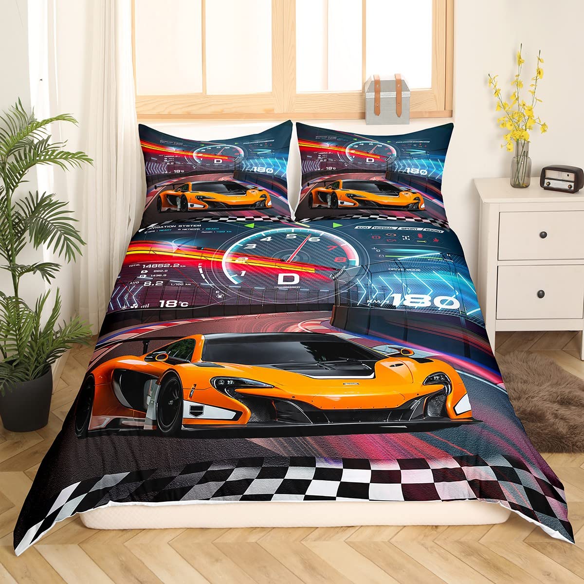 Loussiesd Race Car Bedding Set Boys Extreme Sports Duvet Cover Set for Kids Boys Cool Car Comforter Cover Car Sports 1 Duvet Cover with 2 Pillowcases Super King - Image 4