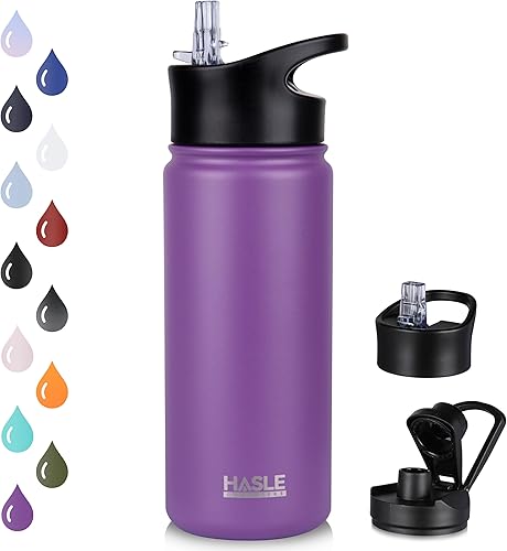 Miniatura 21 de HASLE OUTFITTERS Botella de agua aislada de 16 onzas de acero inoxidable de doble pared al vacío, a prueba de fugas, boca ancha con tapa de popote
