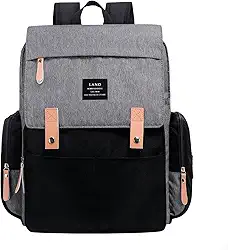 THE LAND Bolsa Mochila Maternidade, Original, Modelo Luxury, Marca d’água LANDUO, Até 7kg, 16 Bolsos Funcionais, Trocador, Ganchinhos, Impermeável, Térmica, Oxford 600D.