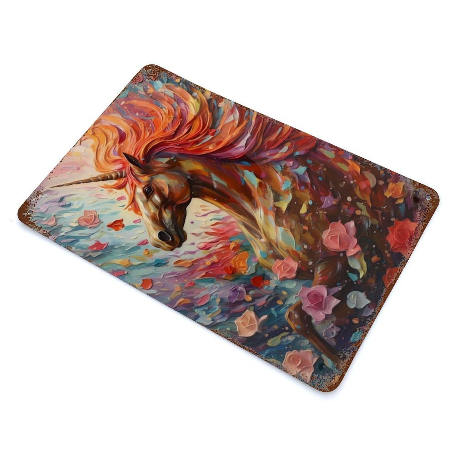 Unicorn Animal Rust Effect Tin Sign 11.8"x7.9", for Bistro, Counter And Cafe Decor, Shabby Chic Decor