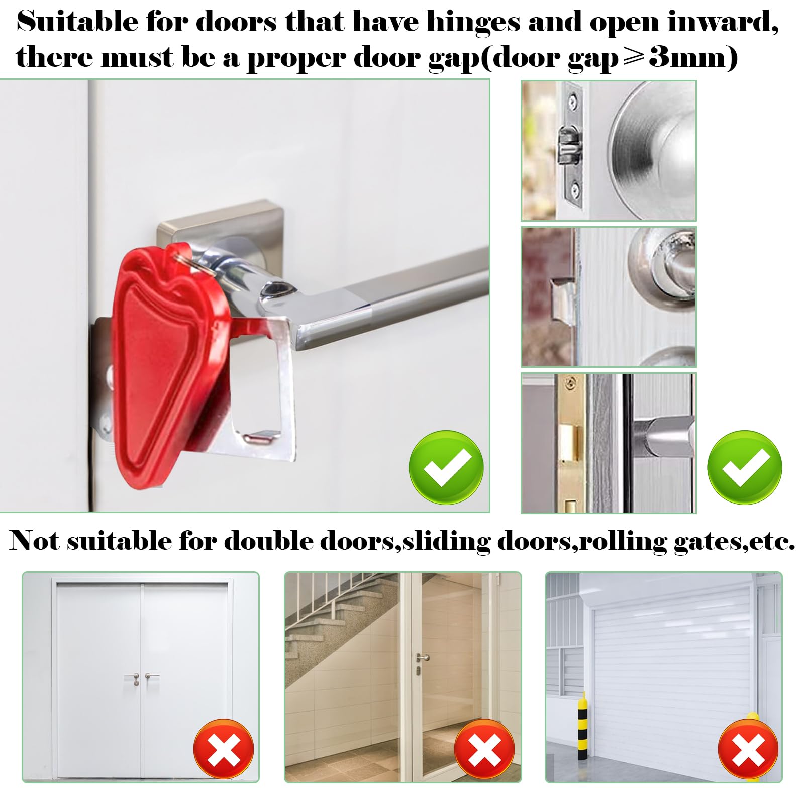 LUCKNIGHT 3 Pieces Door Stop Alarm with 2 Pieces Portable Door Lock, Non-Slip Wedge Door Stopper with 120dB - Image 4