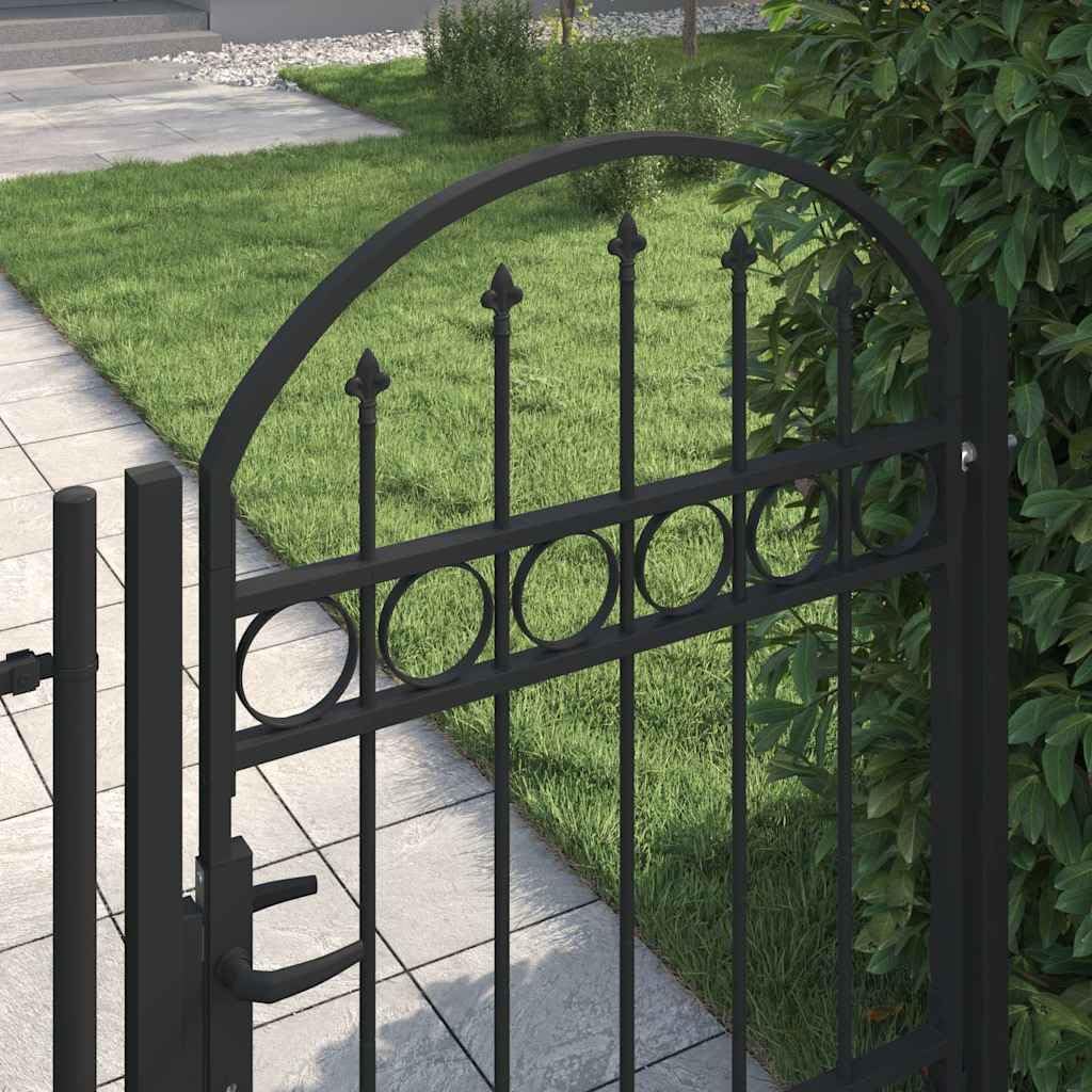 Refined Zauntor mit gewölbter Spitze Gartentor Metalltor Hoftor Hoftür Tor Zaun Pforte Gartenpforte Zauntür Gartentür Stahl 100 x 125 cm Schwarz