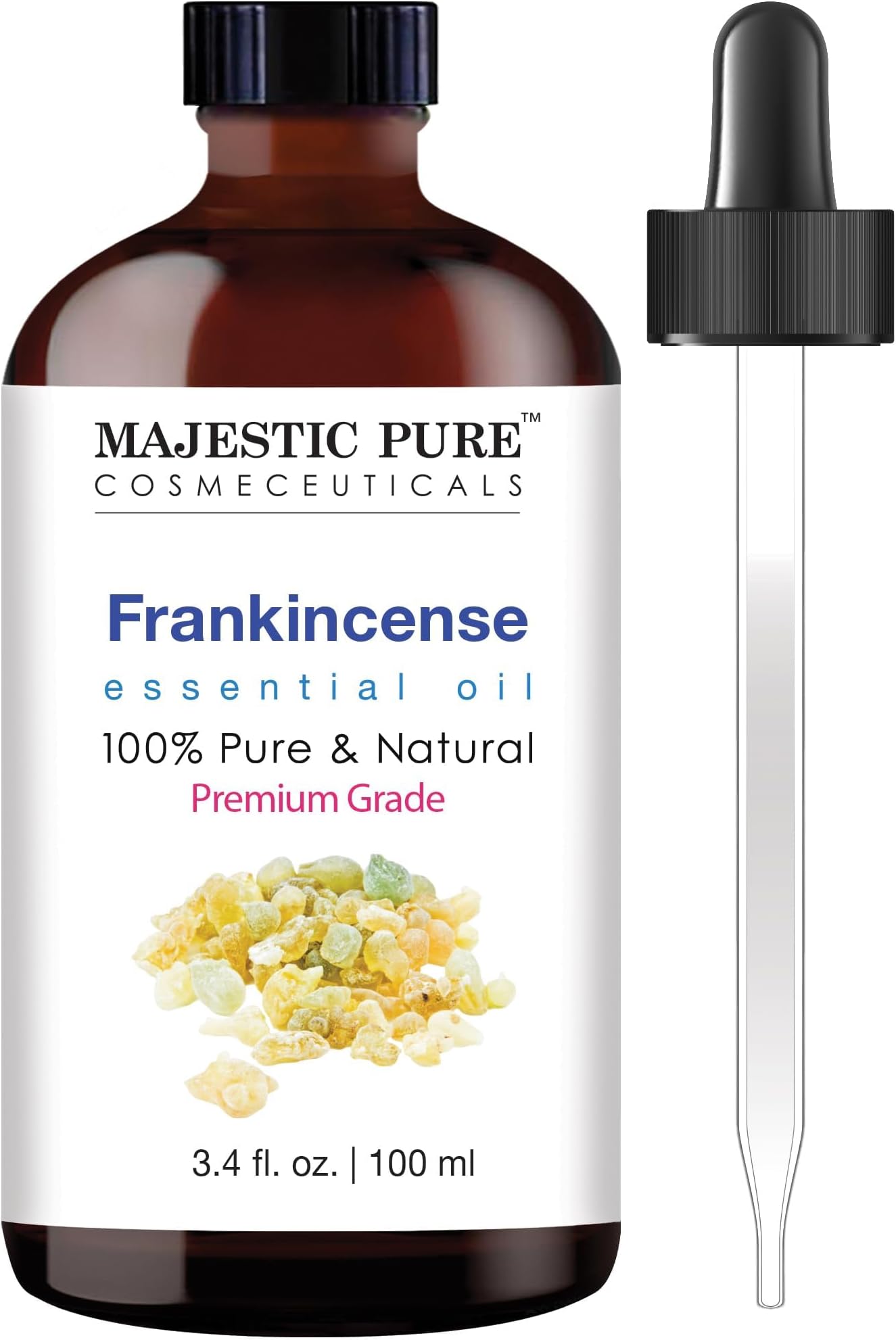 Majestic Pure Essential Oil with Glass Dropper - 100% Pure and Natural - Essential Oils for Diffuser, Aromatherapy, Soap and Candle Making, Frankincense Essential Oil, Frankincense Oil, 3.4 Fl Oz