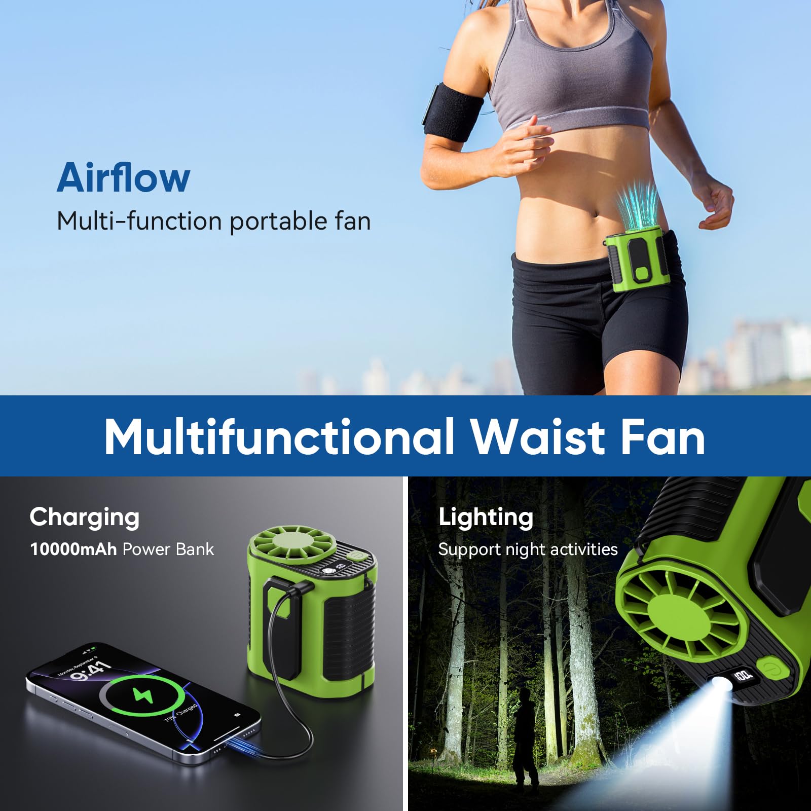 10000mAh Portable Waist Fan Clip On Wearable Belt Personal Fan Rechargeable Battery Operated,5 - View #8