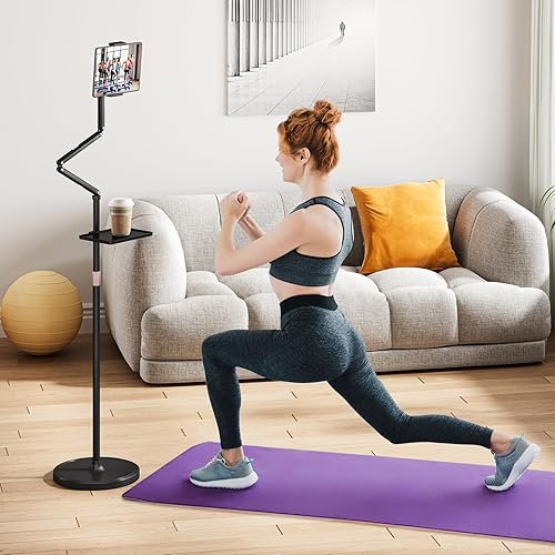 Miniatura 6 de Houele Soporte de piso para tableta con bandeja extraíble, soporte de piso para iPad para cama, soporte de tableta de altura ajustable para iPad de