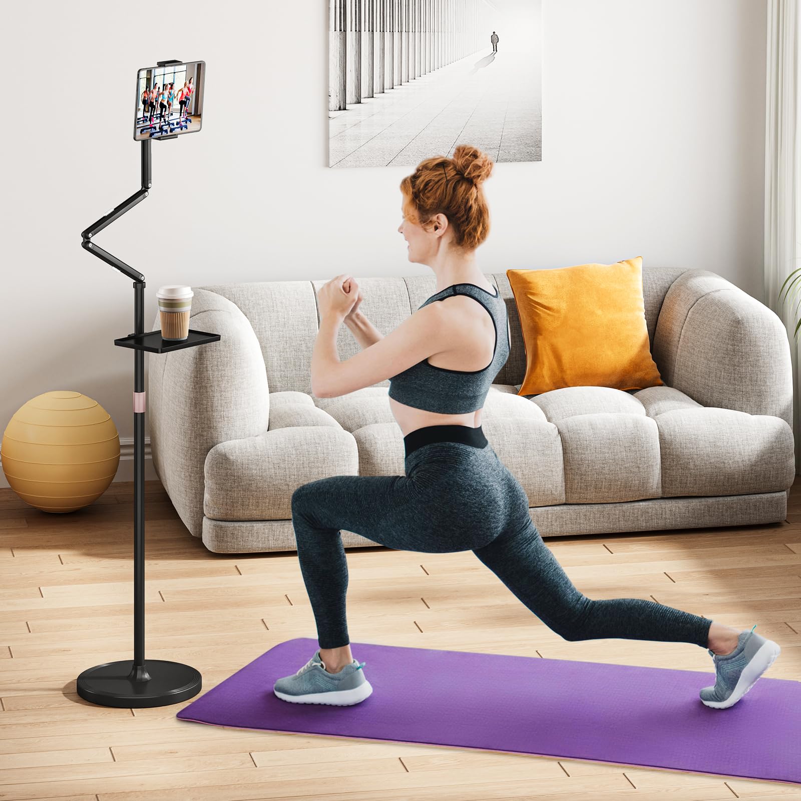 Houele Soporte de suelo para tablet con girador de páginas, soporte de suelo para iPad con bandeja | Soporte para Kindle de altura ajustable para cama, tablet, iPad, para Kindles, iPad y teléfonos de 4.7 a 15.6 pulgadas