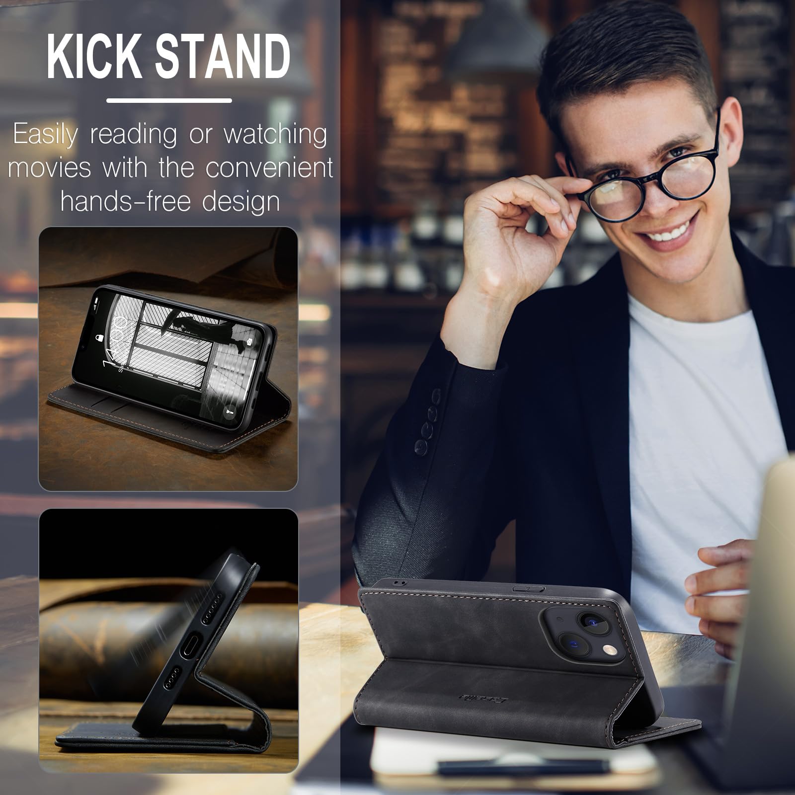 Samokor Cover per iPhone 13 5G Pelle Flip Custodia Cavalletto Portafoglio Magnetica Carta Fessura Antiurto per iPhone 13 5G,Nero