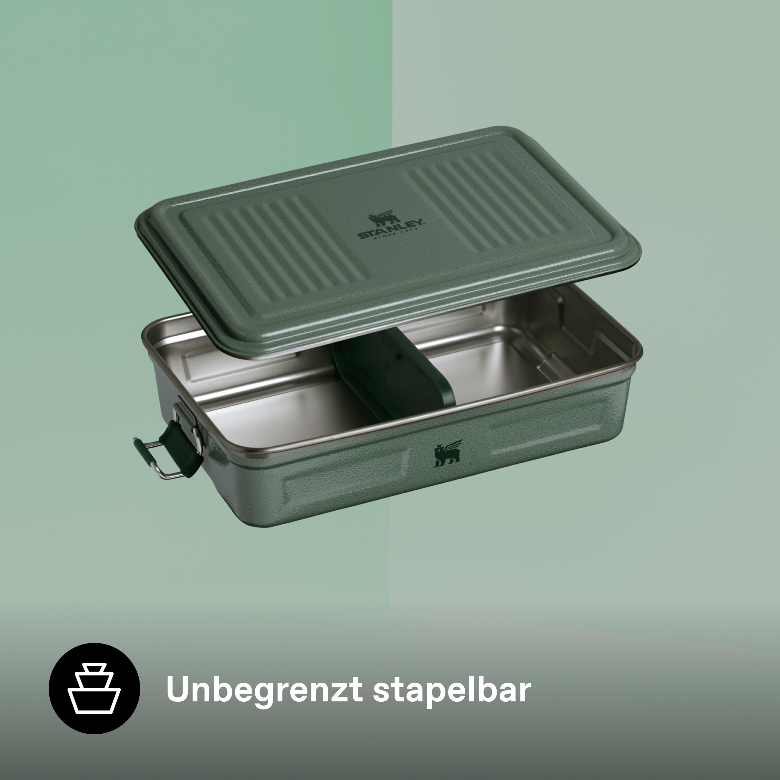 STANLEY 1913 Useful Classic Box 2L - Hammertone Green | Edelstahl-Lunchbox - Stapelbar - BPA-frei - Sicherer Verschluss - Spülmaschinenfest
