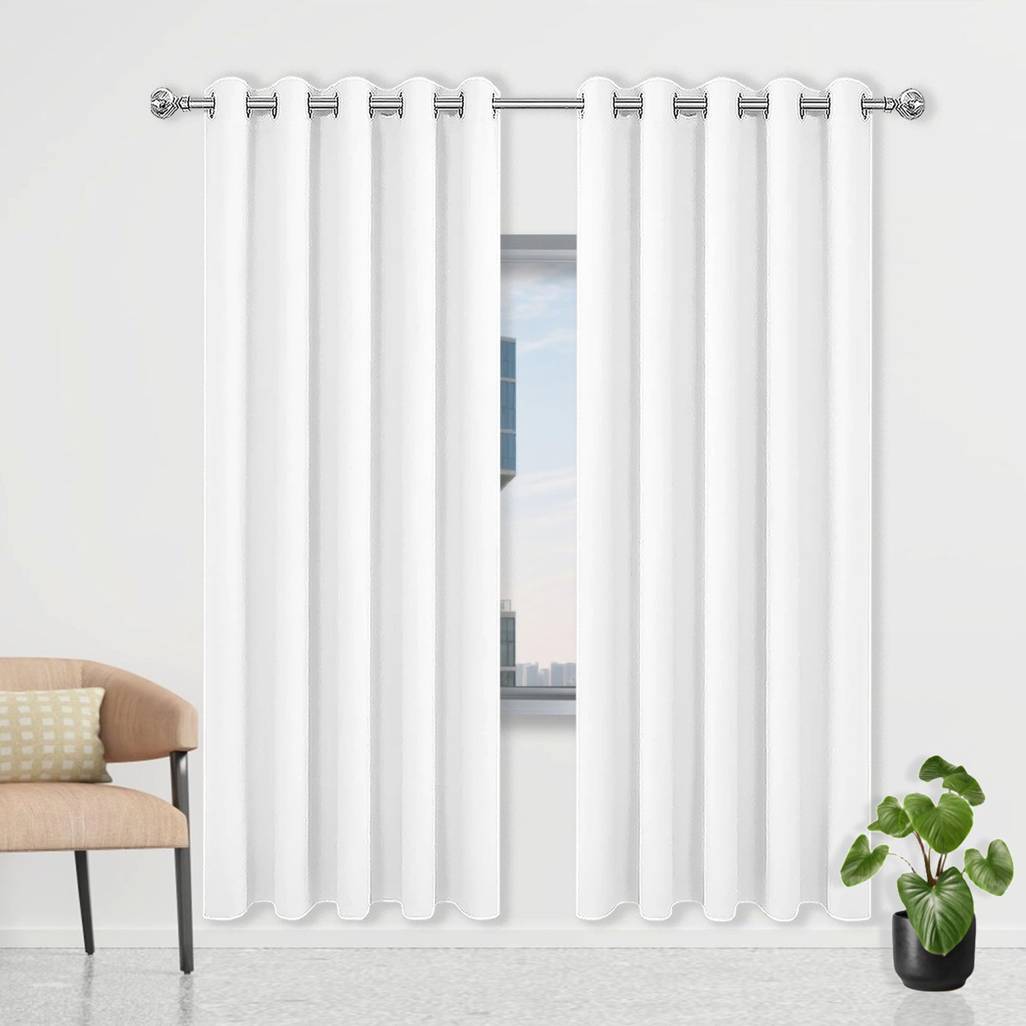 Rideaux Lot de 1 120 x 220 cm Thermique Isolant Anti Froid Chaleur Rideaux Oeillets Rideau Salon Design Moderne à Oeillets pour Chambre, Salon, Bureau, Blanc