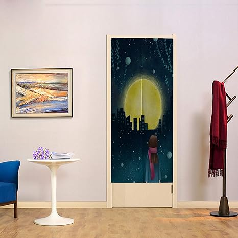 Amazon 漫画 美しい 手描き 印刷者 可愛い のれん 綿麻 幅85cm 丈170cm ファンタジー 風景 イラスト 女の子 クジラ 森 ドリームランド 81 厚手 玄関 キッチン リビング 飲食店 出入り口 のれん オンライン通販