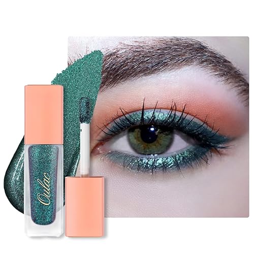 Oulac Sombra de ojos líquida verde metalizada con purpurina  Delineador de ojos líquido verde brillante maquillaje de ojos  Fórmula hidratante