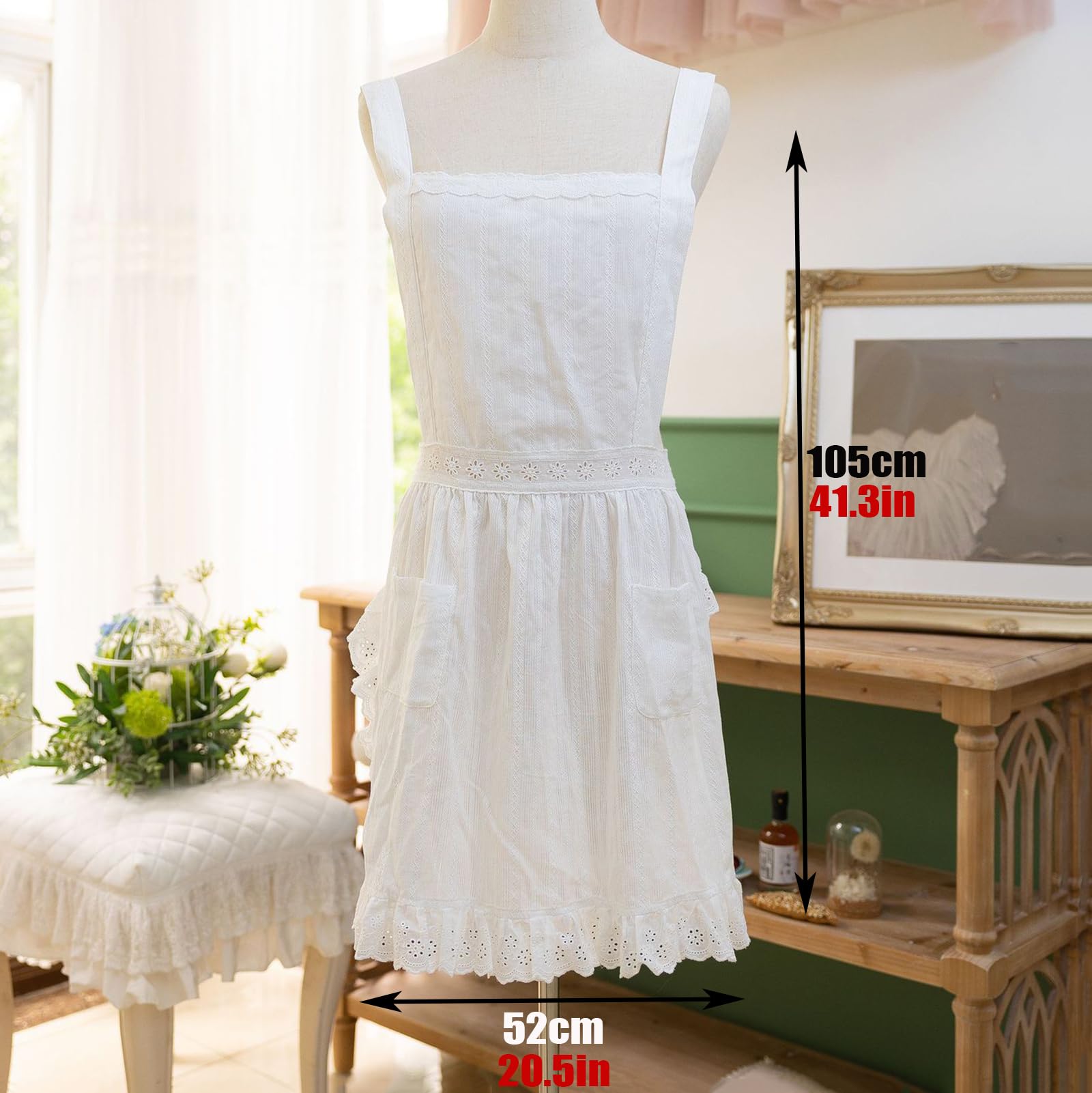 Damski Bawełniany Fartuch Z 2 Kieszeniami Dla Pieczenia, Malowania, Rzemiosła, Aranżacji KwiatowejWhite,One Size