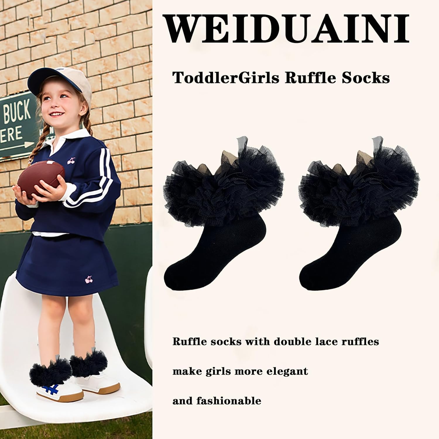 Baby Girl Socks Turn Cuff Double Lace Big Ruffle Socks for Toddlers - Image 3