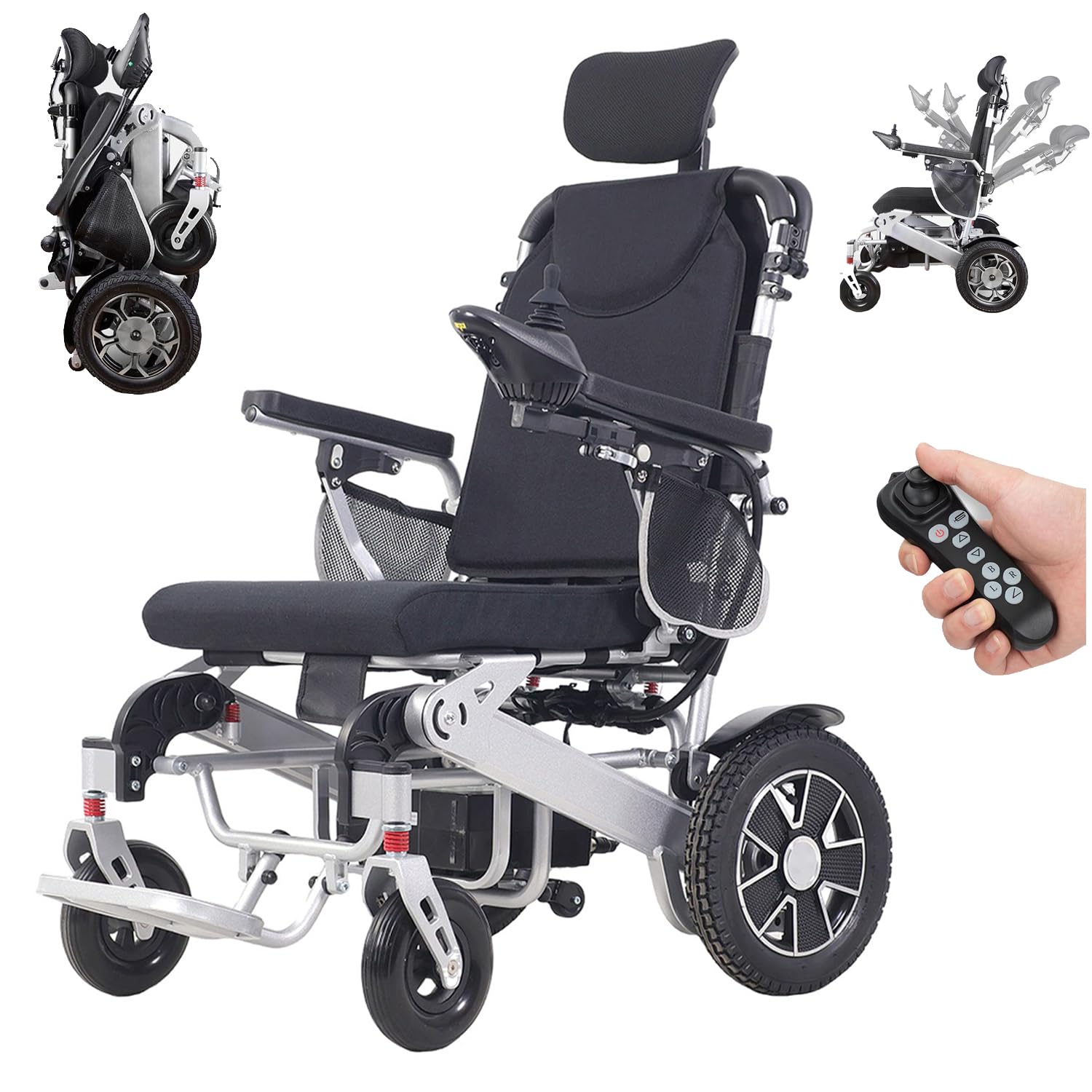 Silla de Ruedas eléctrica para Adultos, Ligera y Plegable, con Mando a Distancia, reposacabezas, baterías de Litio de 12 Ah y Motor de 500 W.