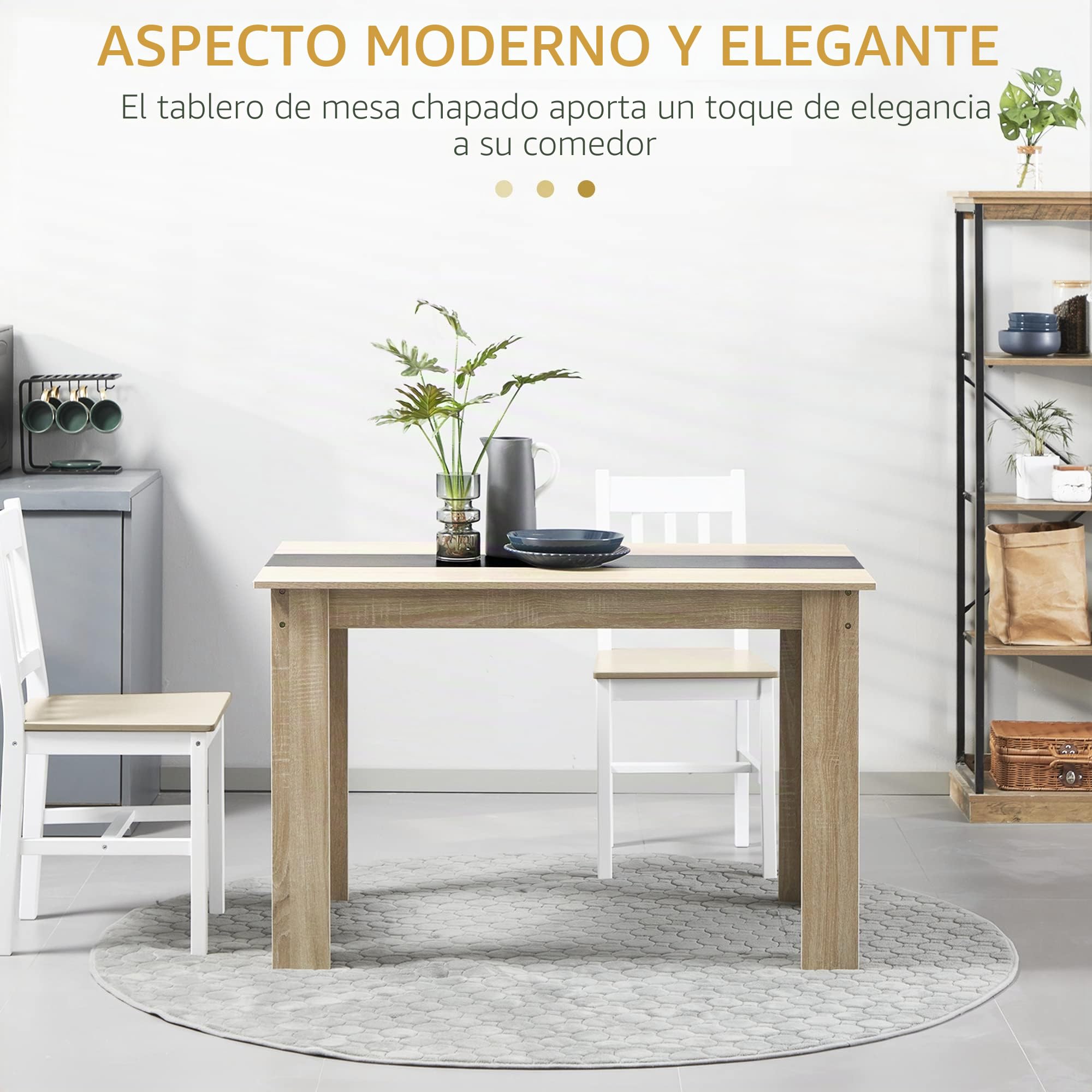 HOMCOM Mesa de Comedor Rectangular para 4 a 6 Personas, Mesa de Cocina, 120 x 69 x 75 cm, Estilo Moderno, Patas Triangulares más estables, Roble y Negro