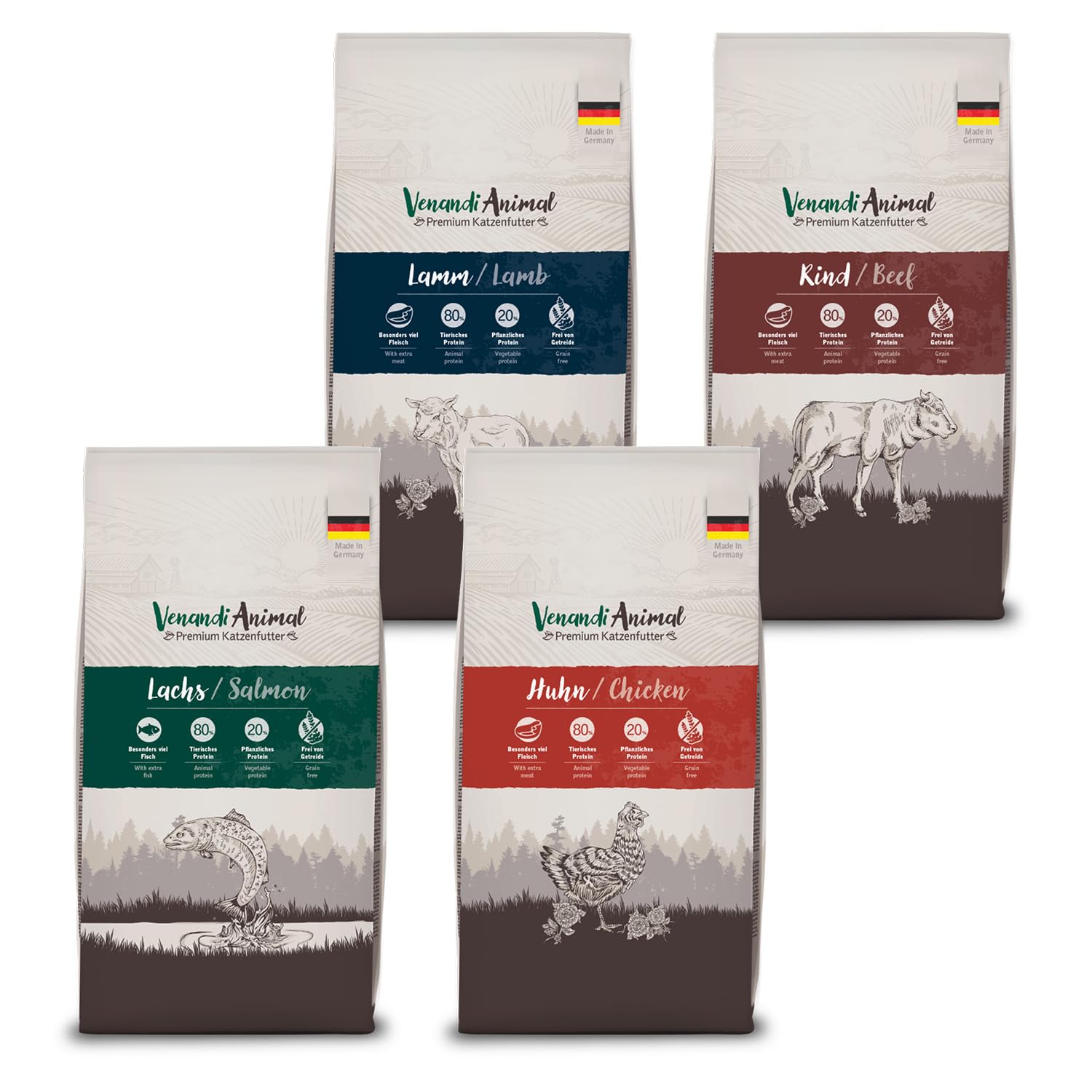 VenandiAnimal Croquettes Premium pour Chats, Sachet De Dégustation Agneau, 4 x 1,5 kg (Lot De 4), sans Céréales avec Beaucoup De Viande Et De Poisson Frais