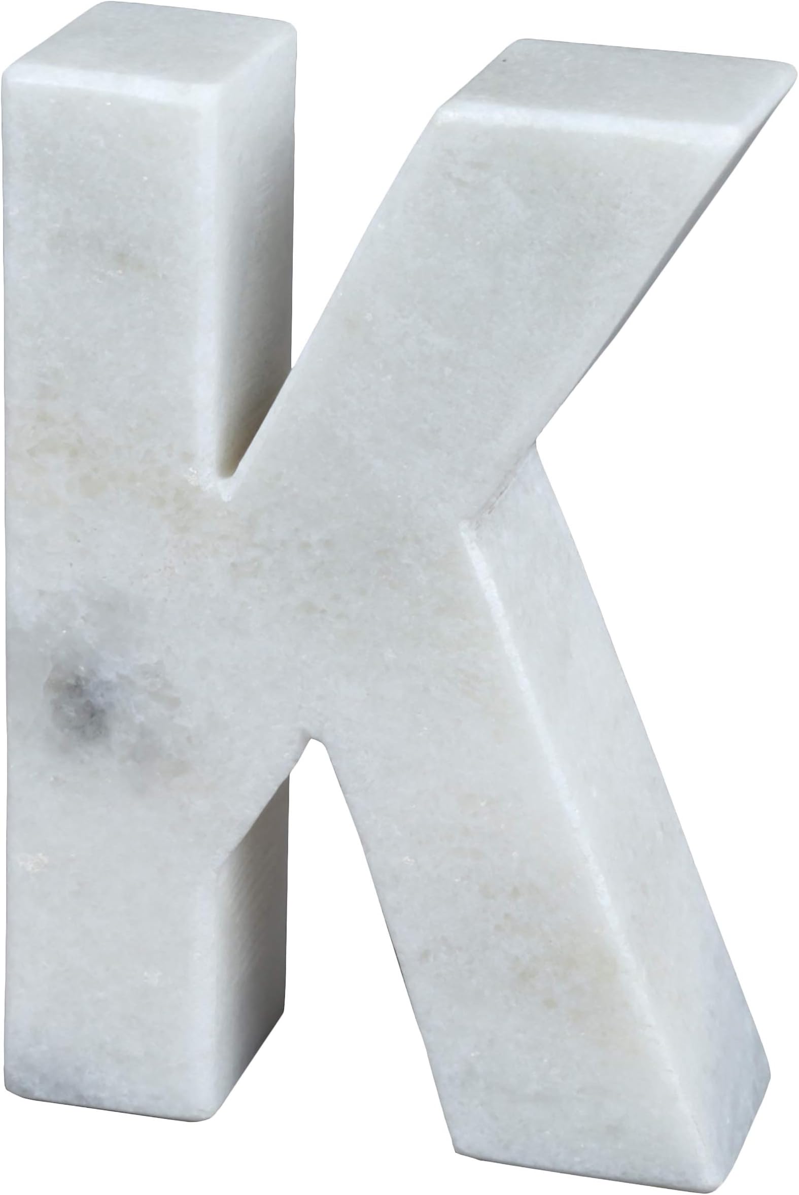 Natural Marble Stone Letter K Bookends Paper Weight Office Shelf Organizer Table Top Decorative Piece, 4" W x 5.9" H, 1.5" D, Off-White