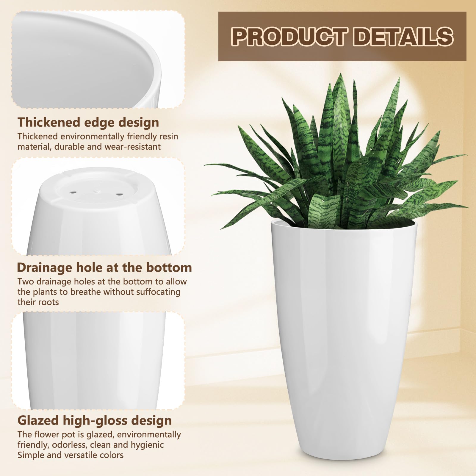 Amazon.com : RimCereal 2 Pack 20 Inch Tall Plastic Planters for Indoor and  Outdoor Plants White Large Flower Pots Modern Home Decor for Front Porch  Patio Deck Living Room : Patio, Lawn & Garden