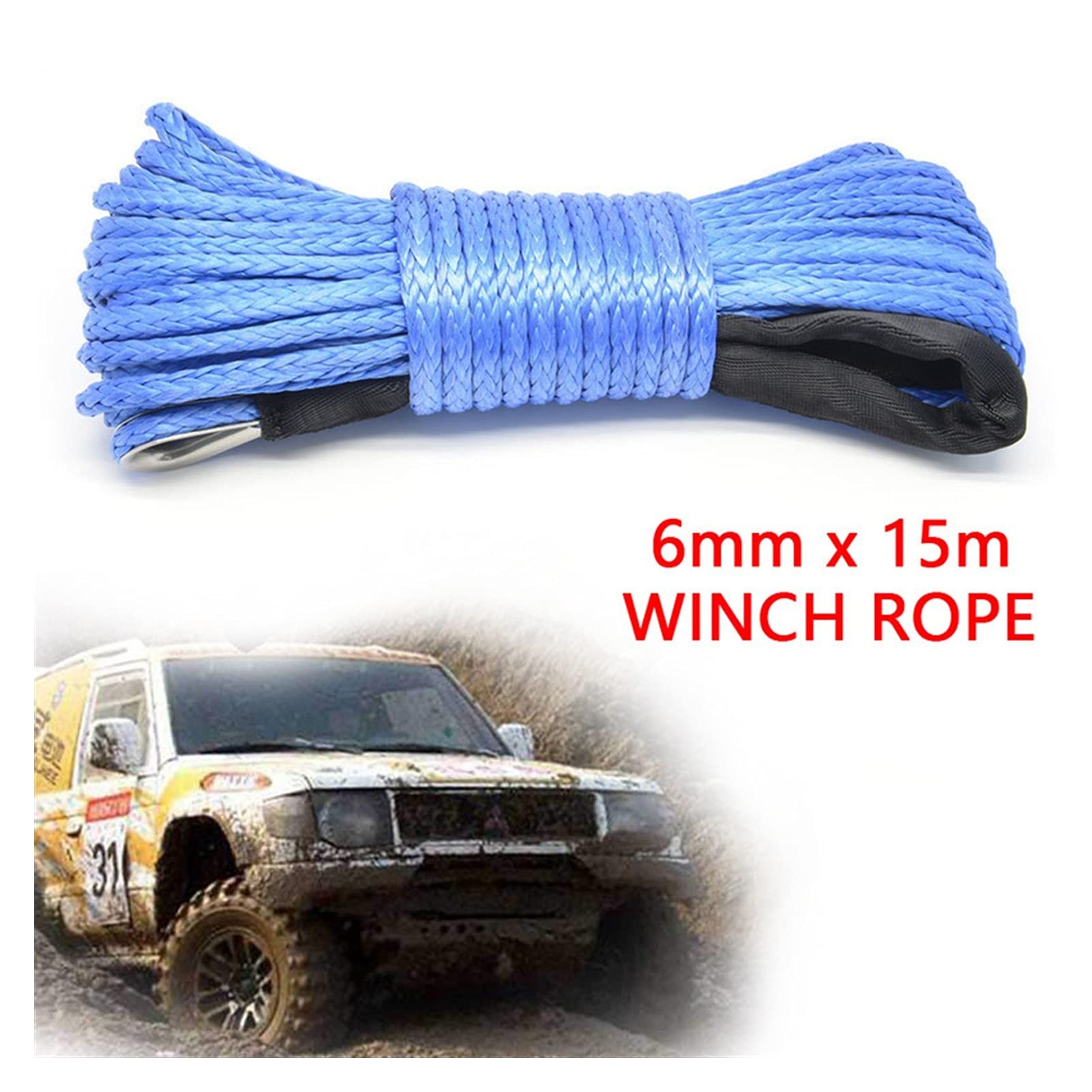 Lina Wyciągarki, 15 M Wciągarka linowa linia liniowa z płaszczem syntetyczną liną holowniczą 7700Lbs Car Wash Connectoration Ciąg dla ATV UTV Off-Road(A)