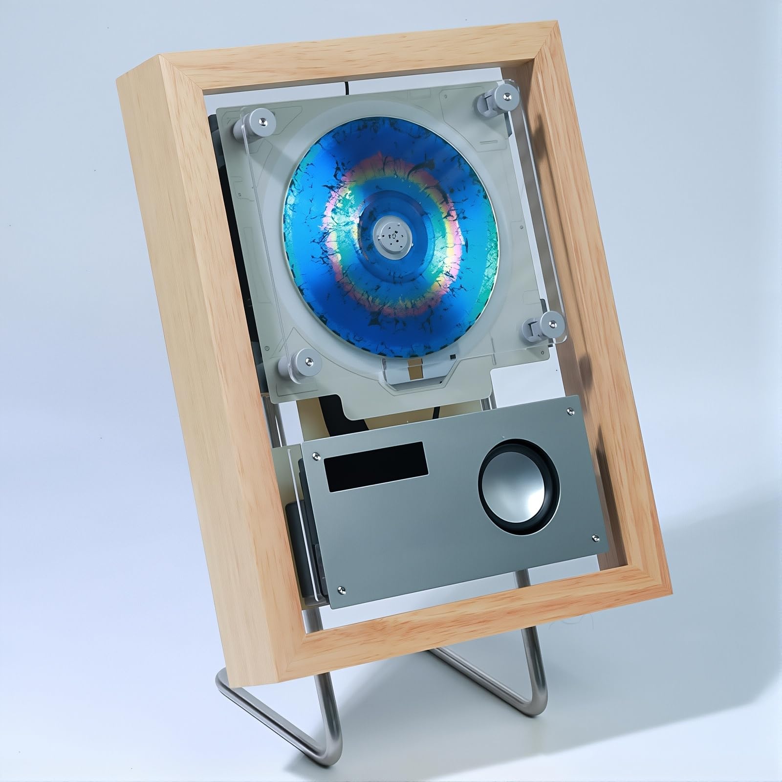 Lettore CD montabile a parete con Bluetooth, USB, uscita AUX, telecomando, altoparlanti e illuminazione a LED per la decorazione domestica