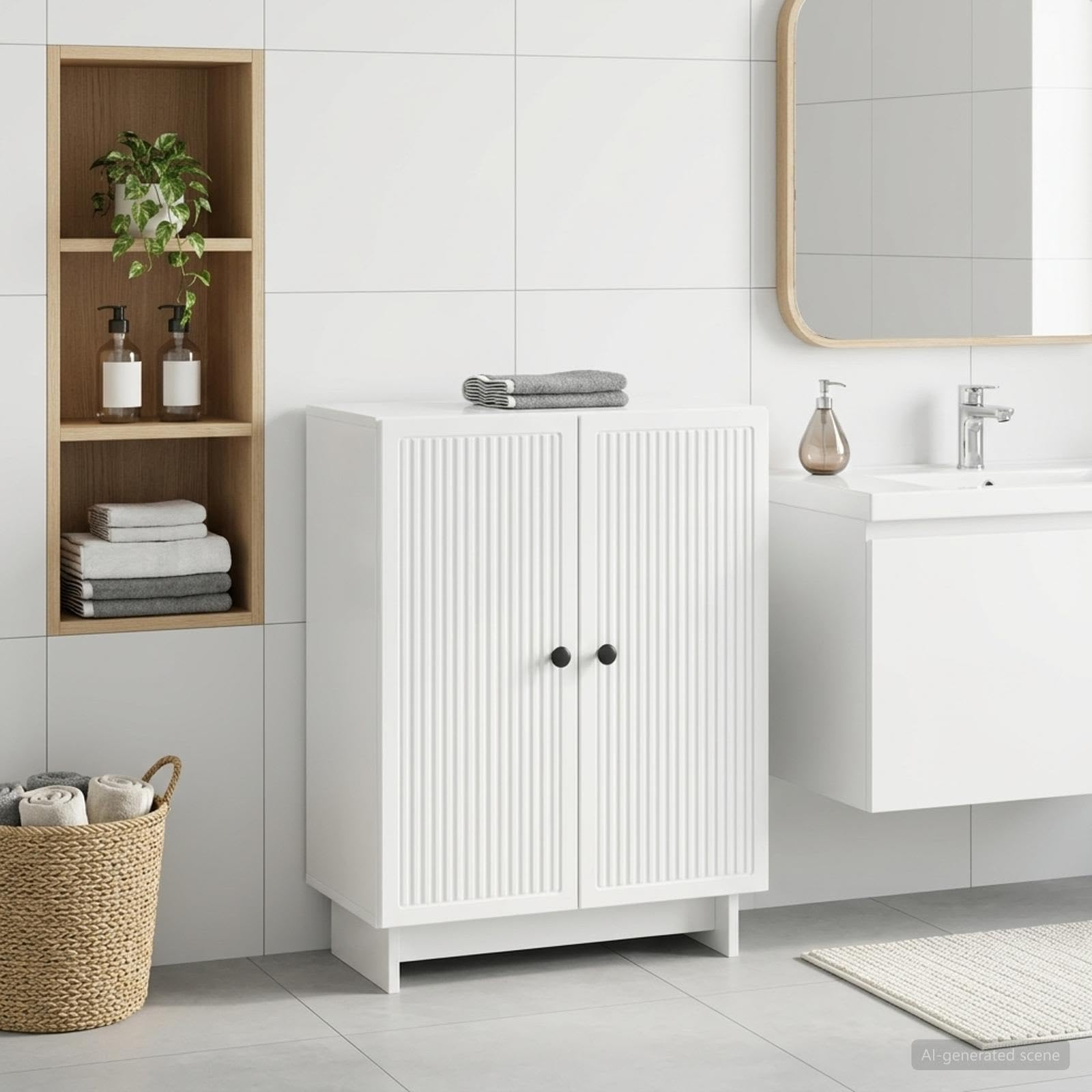 EDE - Armadietto da bagno sottile bianco lucido