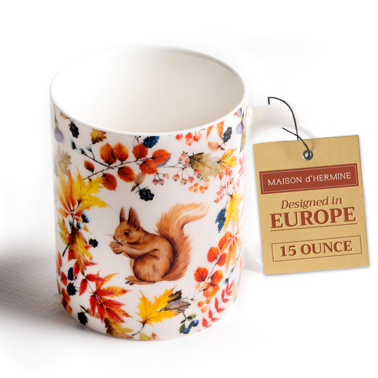 Maison d' Hermine Coffee Mug with Handles Fine Bone China Mugs Pack of One Tea Cups for Hot Beverages Cappuccino Latte Home Restaurant Office Perfect for Gift (Sous-Bois - Foret, 15 Ounce)