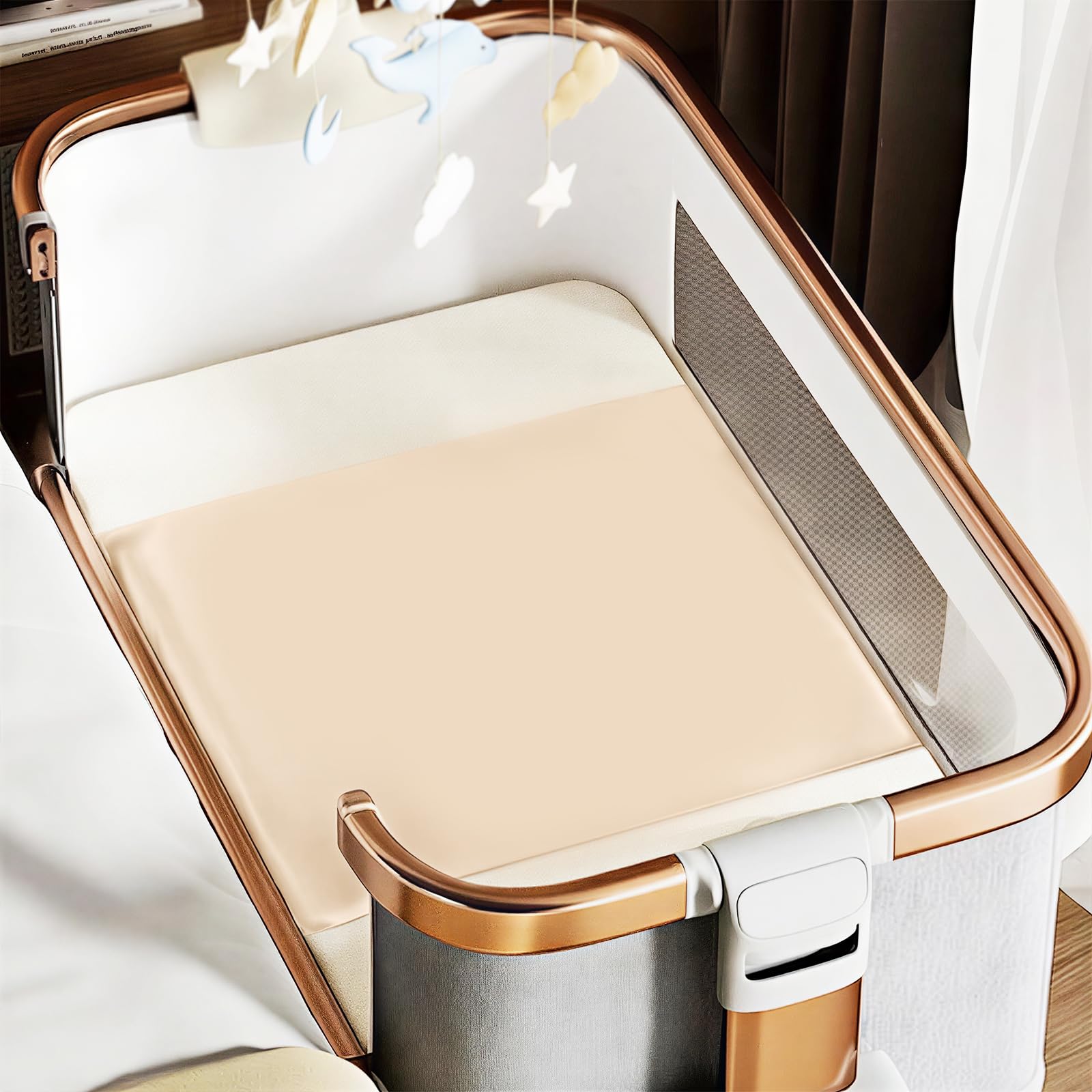 THXSILK 7A+ Grade 100% Mulberry Silk Bassinet Sleeve for Baby Hair Loss and Bald Spot, Bassinet/Cradles Half Sheet Soft Breathable Cooling Natural Safe Materials 22inch*20.5inch, Champagne