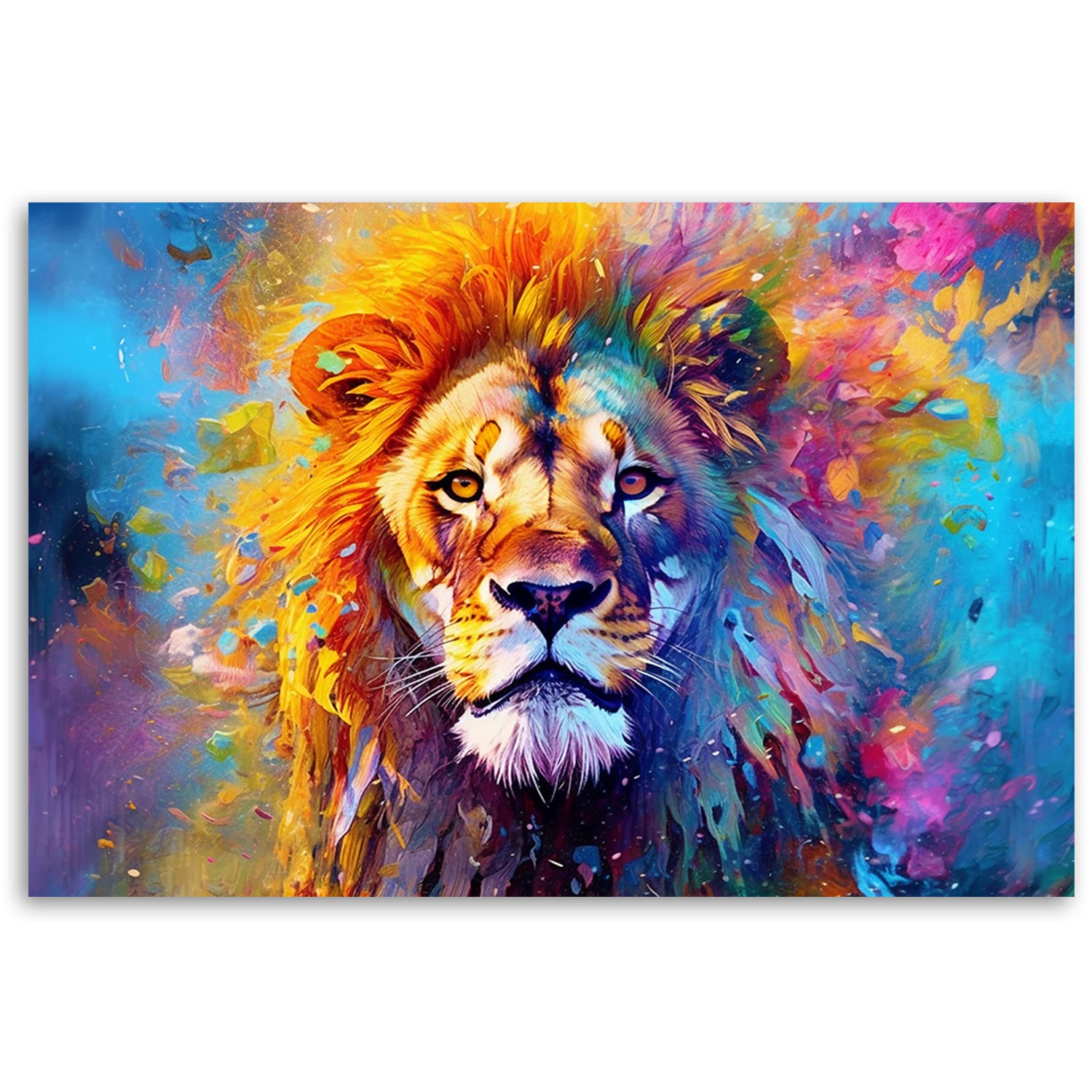 Feeby Bilder Löwe Natur Abstrakt 90x60 cm 1 tlg Modern Leinwandbilder Bild auf Leinwand Kunstdruck Wand Bild Wanddeko Design Schlafzimmer Büro Flur Hotel Spa Wohnzimmer Afrika Tier mehrfarbig