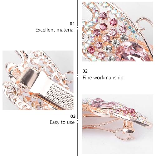 Miniatura 2 de Beaupretty 2 pinzas para el pelo de mariposa de cristal rosa, pasador de pelo con diamantes de imitación, decoración elegante, joyería elegante,