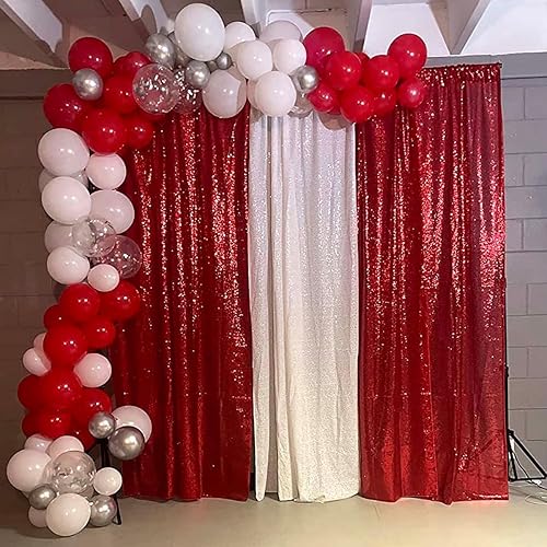 Miniatura 2 de Cortina de telón de fondo de lentejuelas rojas de 4 x 8 pies, 2 paneles de cortinas de fondo brillantes con purpurina para decoración de pared de