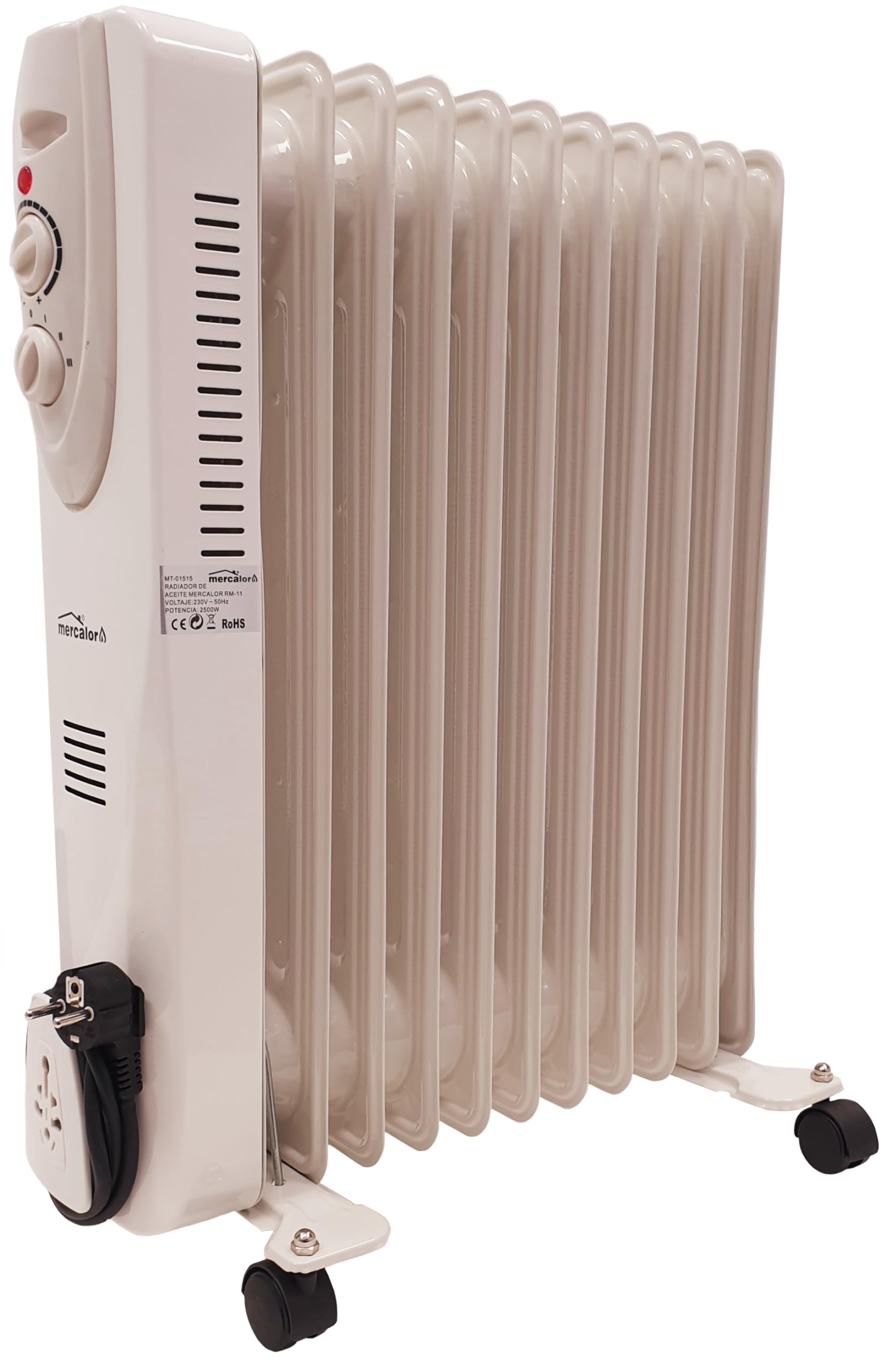 MT – Radiatore Olio. 11 elementos. Termostato ajustable. Sistema automatico di Proteccion por sobrecalentamiento. Potenza: 2.500 W.