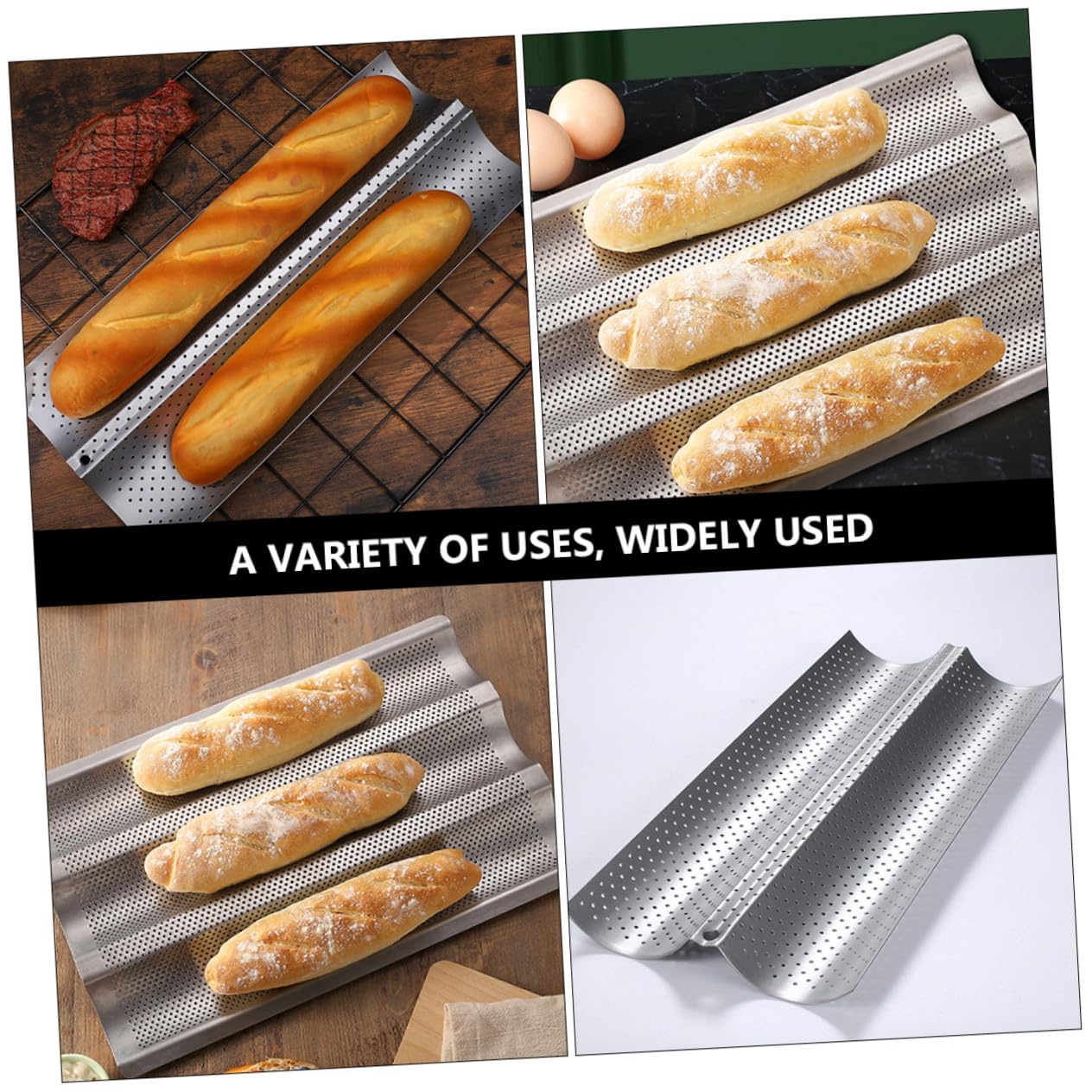 Molde para Baguette de Acero Inoxidable 2 Piezas, Plata | Perforado Reutilizable, Limpieza Sencilla y Uso Fácil, para Panadería y Repostería Profesional