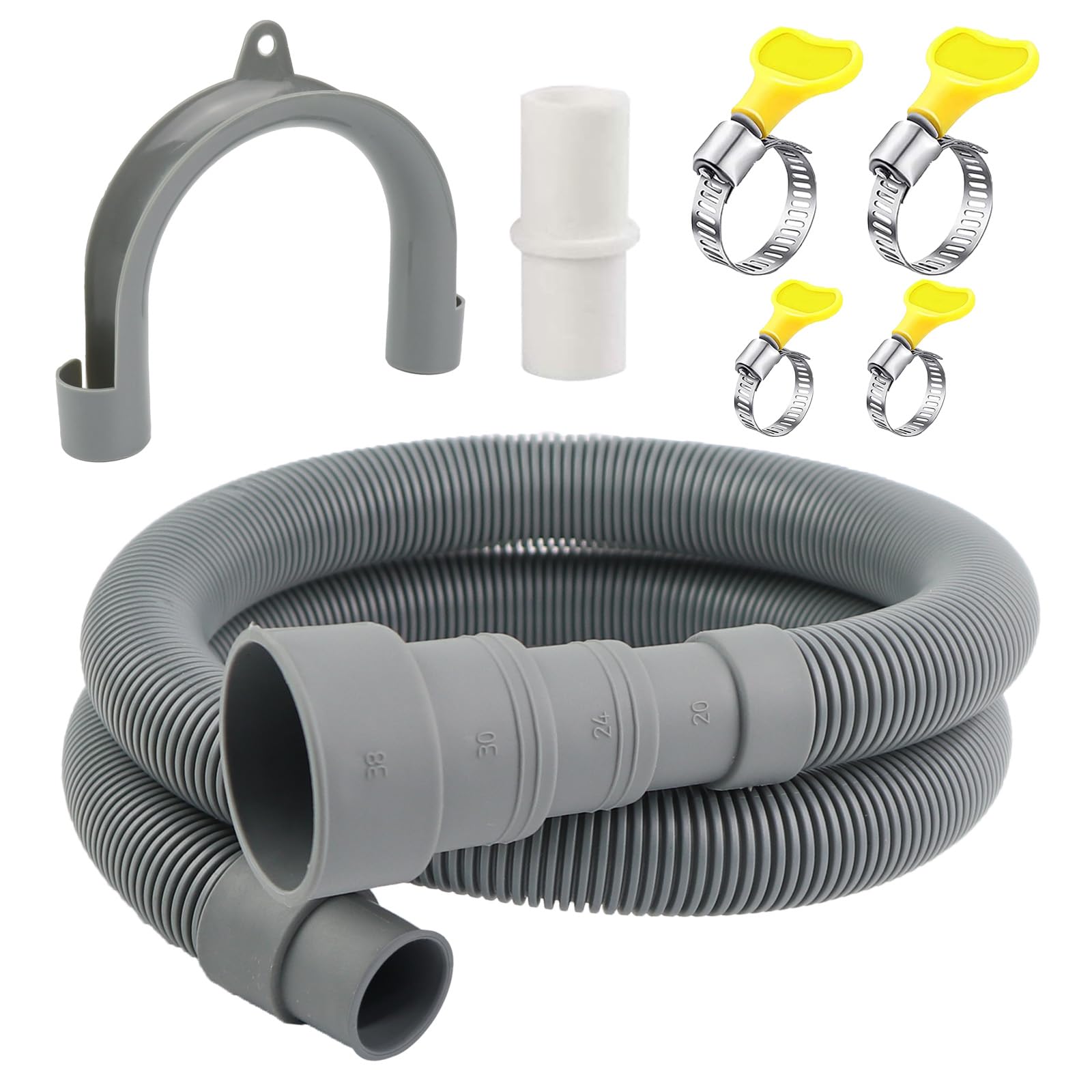 Photo 1 of ***missing 5***3.2 FT Universal Washing Machine Drain Hose, Drain Hose Extension Kit for Washer, Dishwasher, Dryers, Dehumidifier with 4 Hose Clamps, 1 U-Holder, 1 Adapter, Fit for 0.79-1.5 inch Drain Outlet