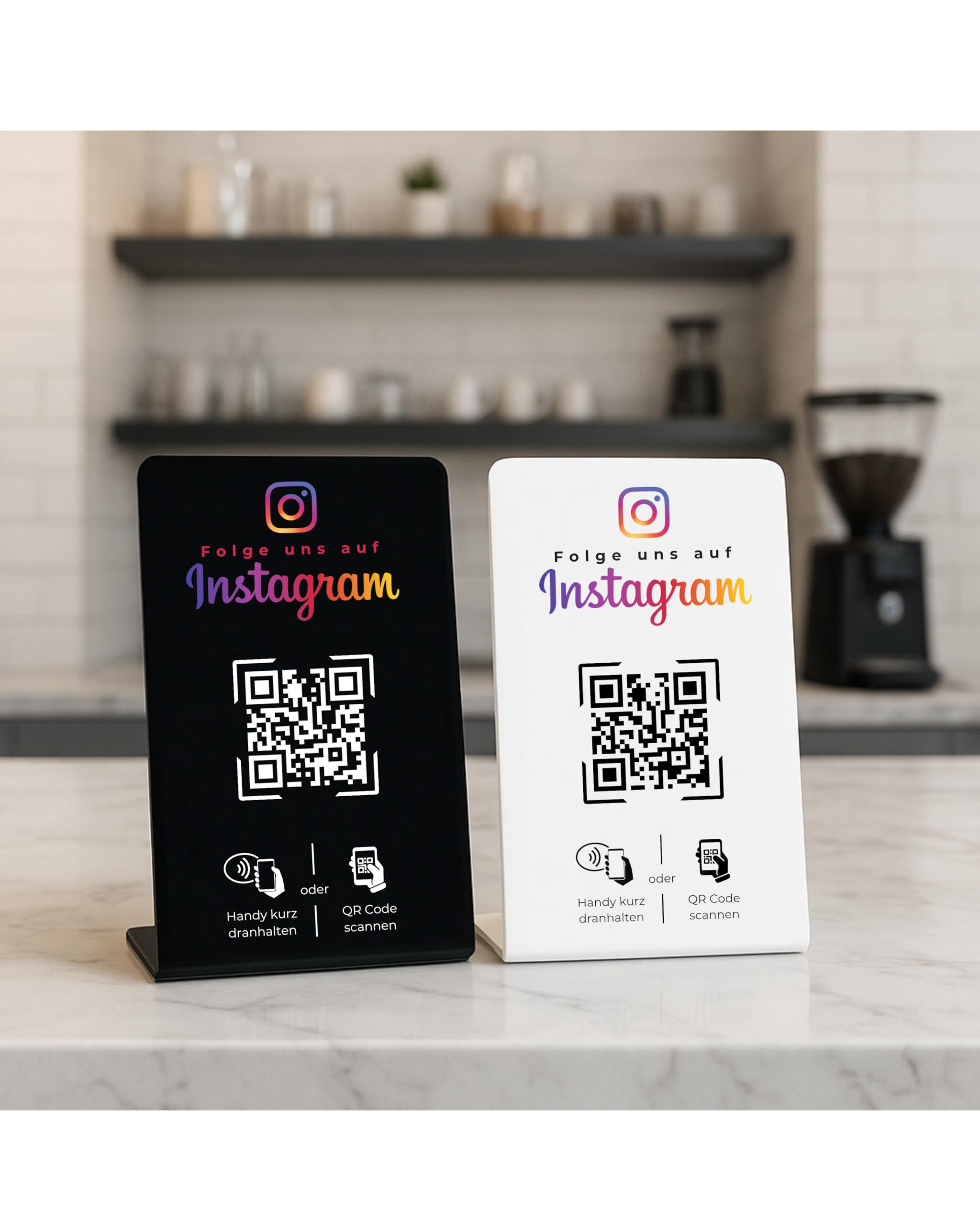 Aufsteller Schild für Instagram mit QR-Code NFC 16,5 x 10,5cm schwarz
