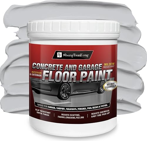 ShangTianFeng Light Gray Epoxy Floor Paint Kit 1 Gallon | 320-400 Sq Ft Concrete Coating for Garage & Basement