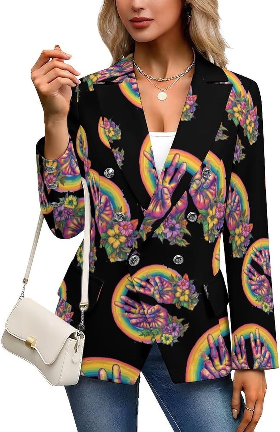 Tie Dye Peace Sign Women's Blazer Long Sleeve Suits Business Casual Blazers Jackets Lapel Open Front Suit