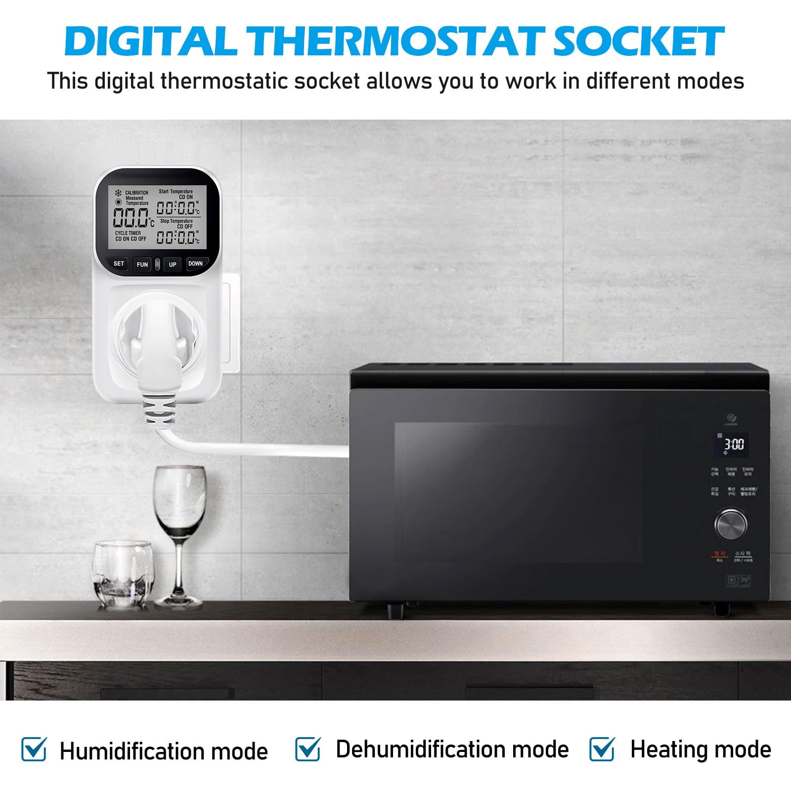 Temperaturregler, Digitaler Thermostat Steckdose, mit VA Bildschirm, Zeitschaltuhr Steckdose, Thermostate, Timer Steckdose, für Gewächshaus, Reptilien, Aquarium, Terrarium, Kühlschrank Fermentation