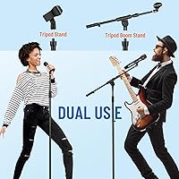 Vista 5 de CAHAYA Soporte para micrófono resistente súper resistente trípode universal con 2 clips para micrófonos, altura ajustable para micrófonos