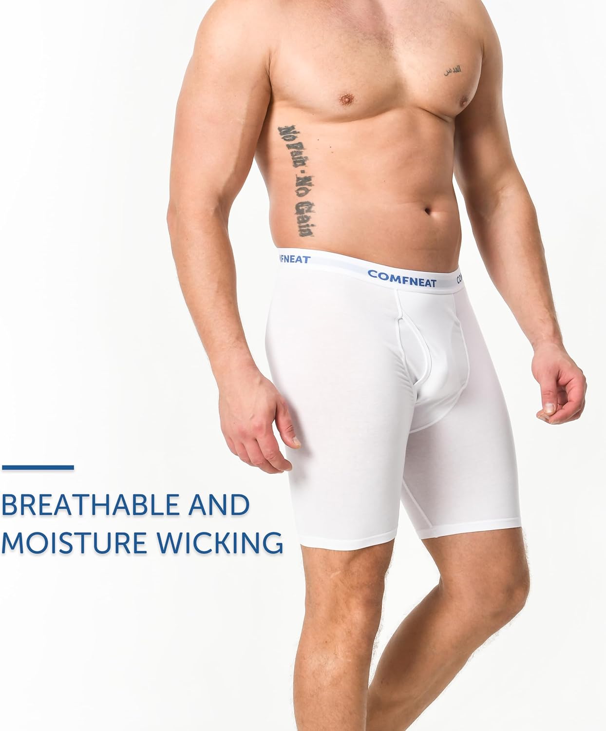 Comfneat Men's 9" Long Leg Cotton Boxer Briefs Stretchy Comfy Underwear 4-Pack - Image 3