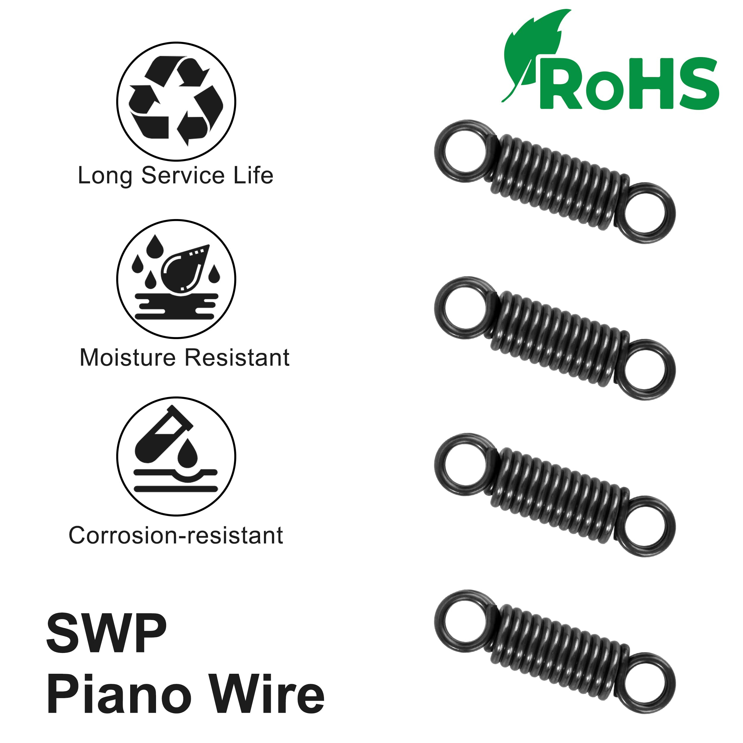 Sprężyny przedłużające 45 mm Sprężyny naciągowe z hakiem 180 stopni 2 zwoje Sprężyna z drutu fortepianowego Średnica zewnętrzna 12 mm Średnica drutu 2 mm Siła Sprężyna 12,3 kg 4 szt