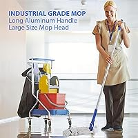 Vista 6 de Trapeador de cuerda de extremo de bucle resistente, trapeador industrial comercial con cabezales de repuesto adicionales, mango largo de 59 pulgadas