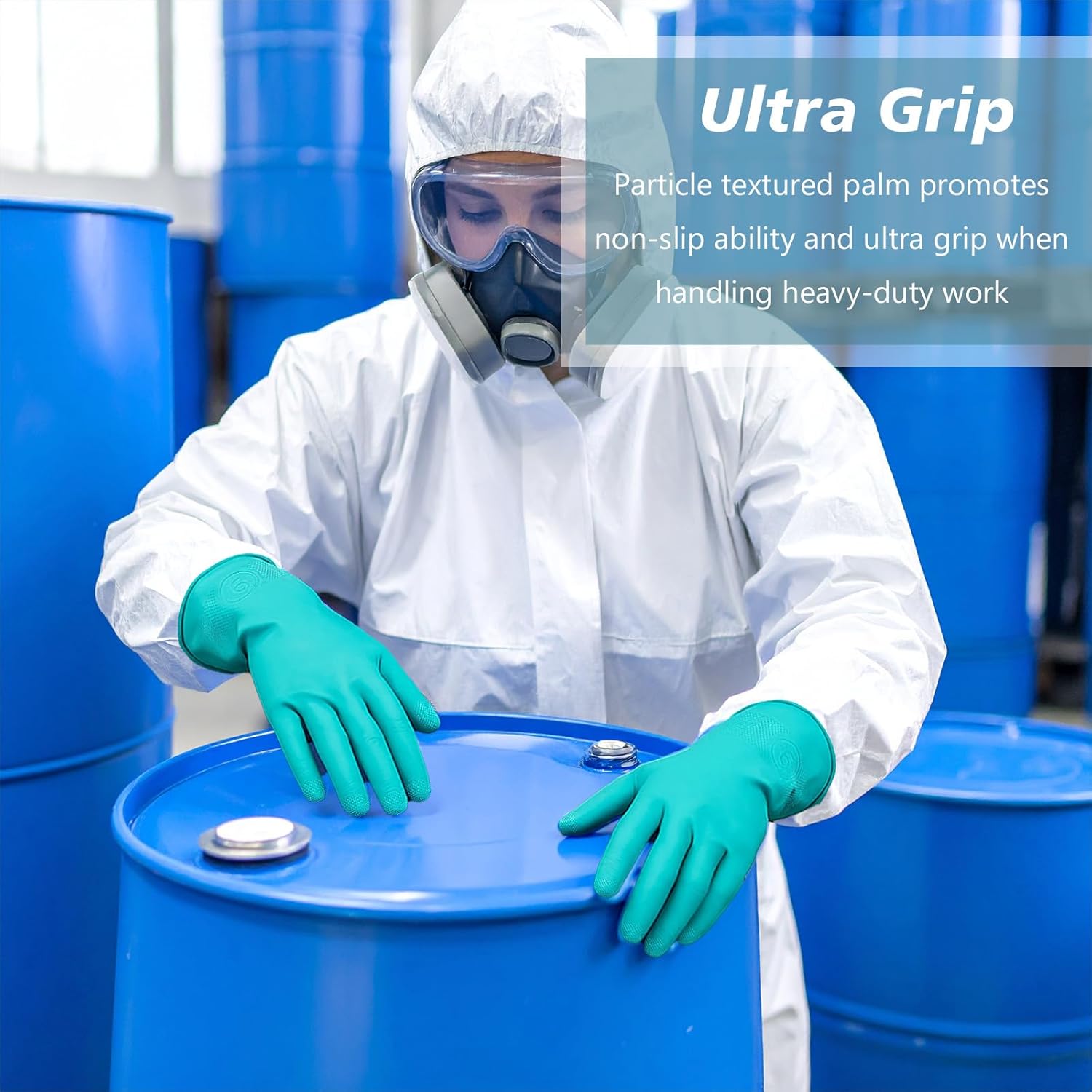 MAQUITA 10 Pairs Chemical Resistant Gloves Large Heavy Duty Rubber Work Gloves 12.6" Long Nitrile for Acid Alkali Oil Protection and Industrial Use Household, Medium (Green)