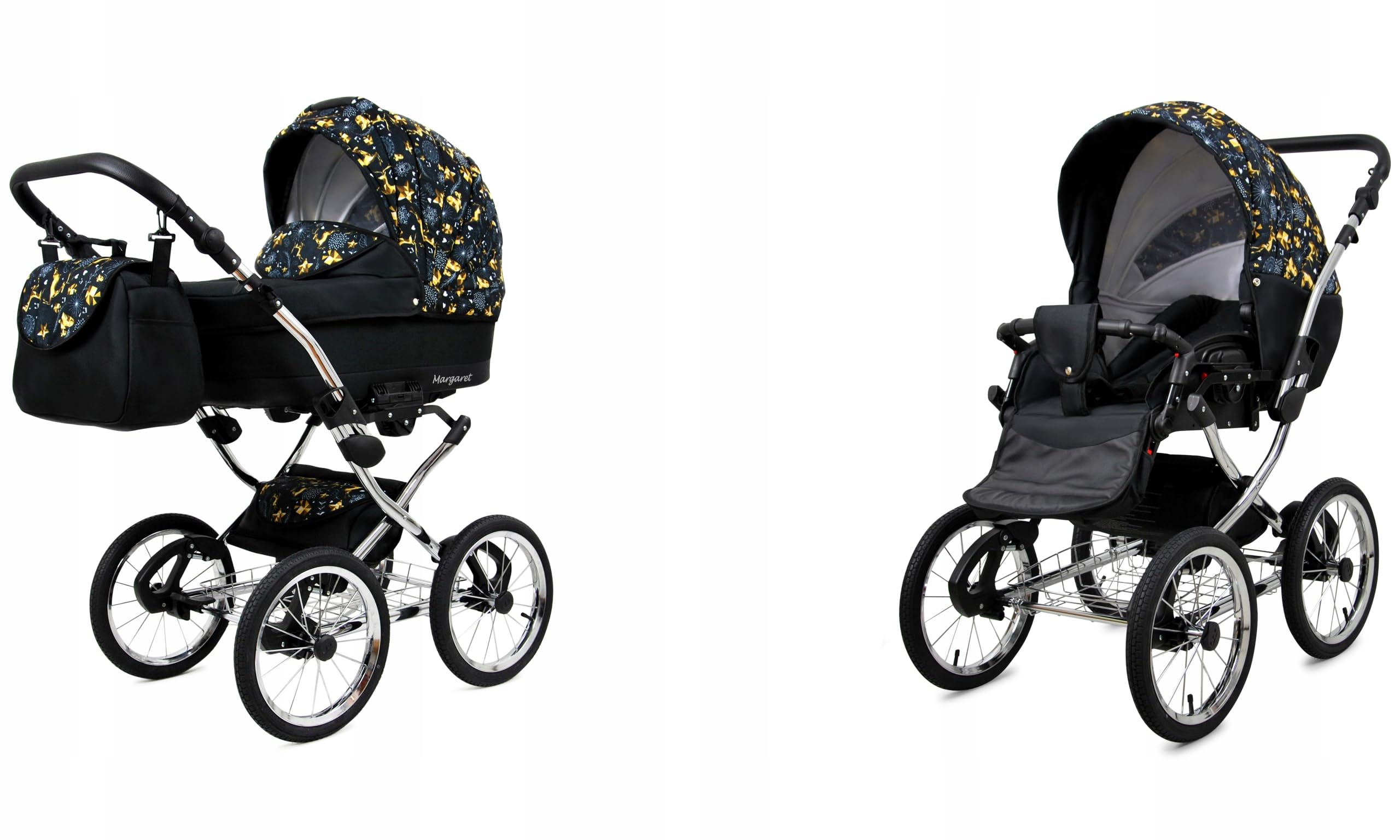 BabyLux® Wózek dziecięcy kompletny zestaw 2 w 1 - Margaret Exclusive - w tym gondola dla niemowląt, wózek dziecięcy system kombinowany, torba do przewijania, pokrowiec przeciwdeszczowy, moskitiera