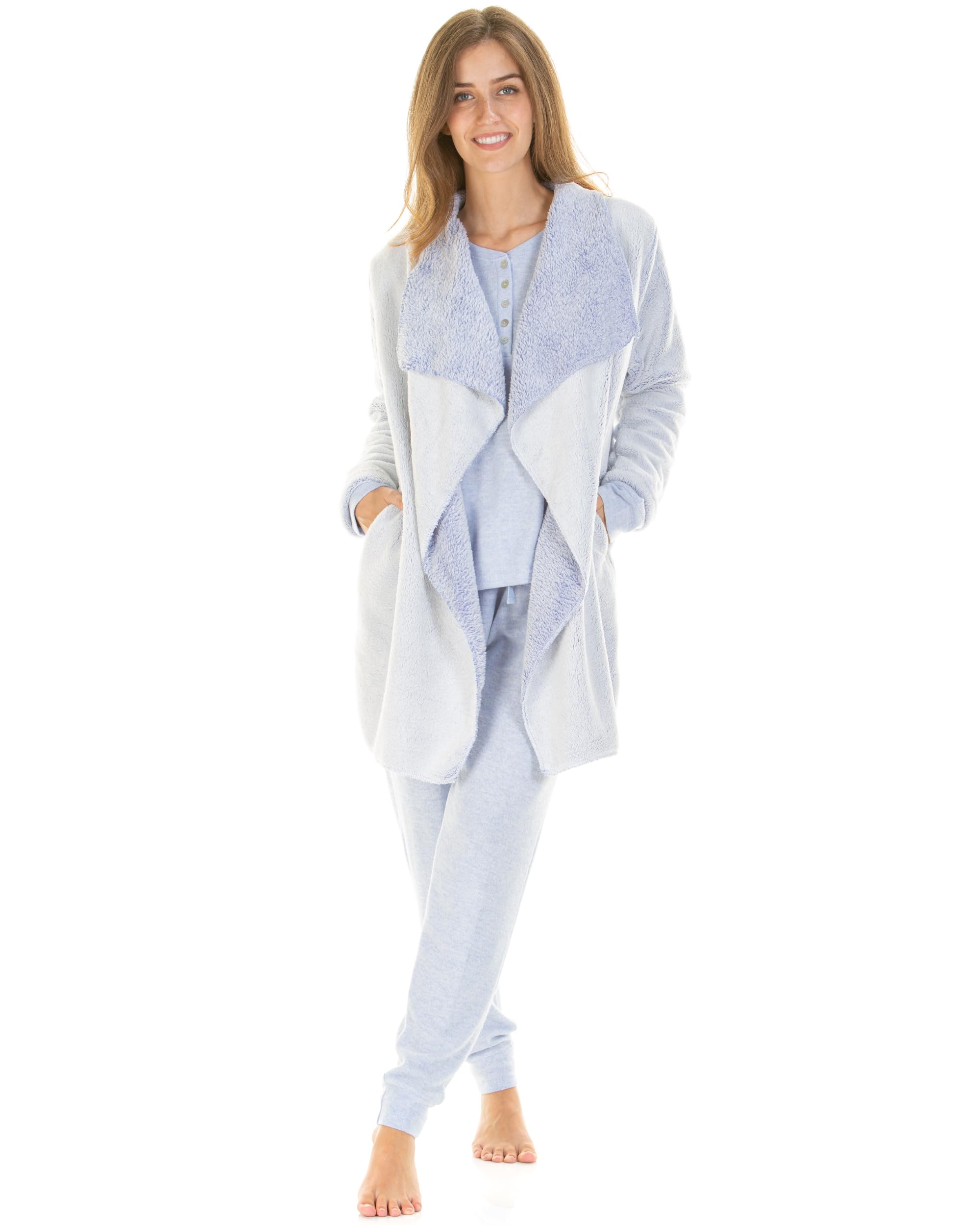 Wysteria Lane Women's Blue Waterfall Supersoft Cardigown Robe (S/M, Uk 8–10, Eu 36–38)